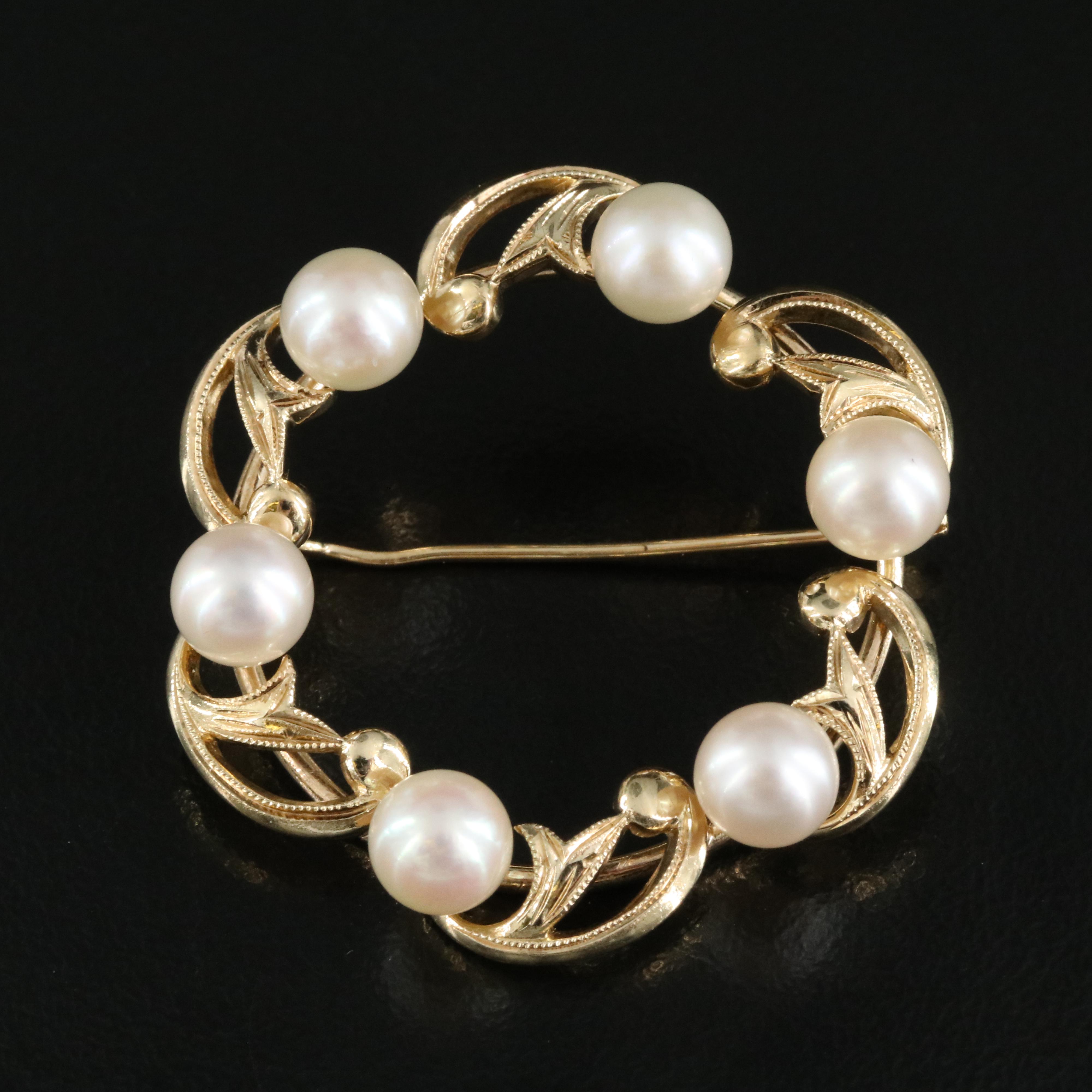 Mikimoto 14K Pearl Circle Pin