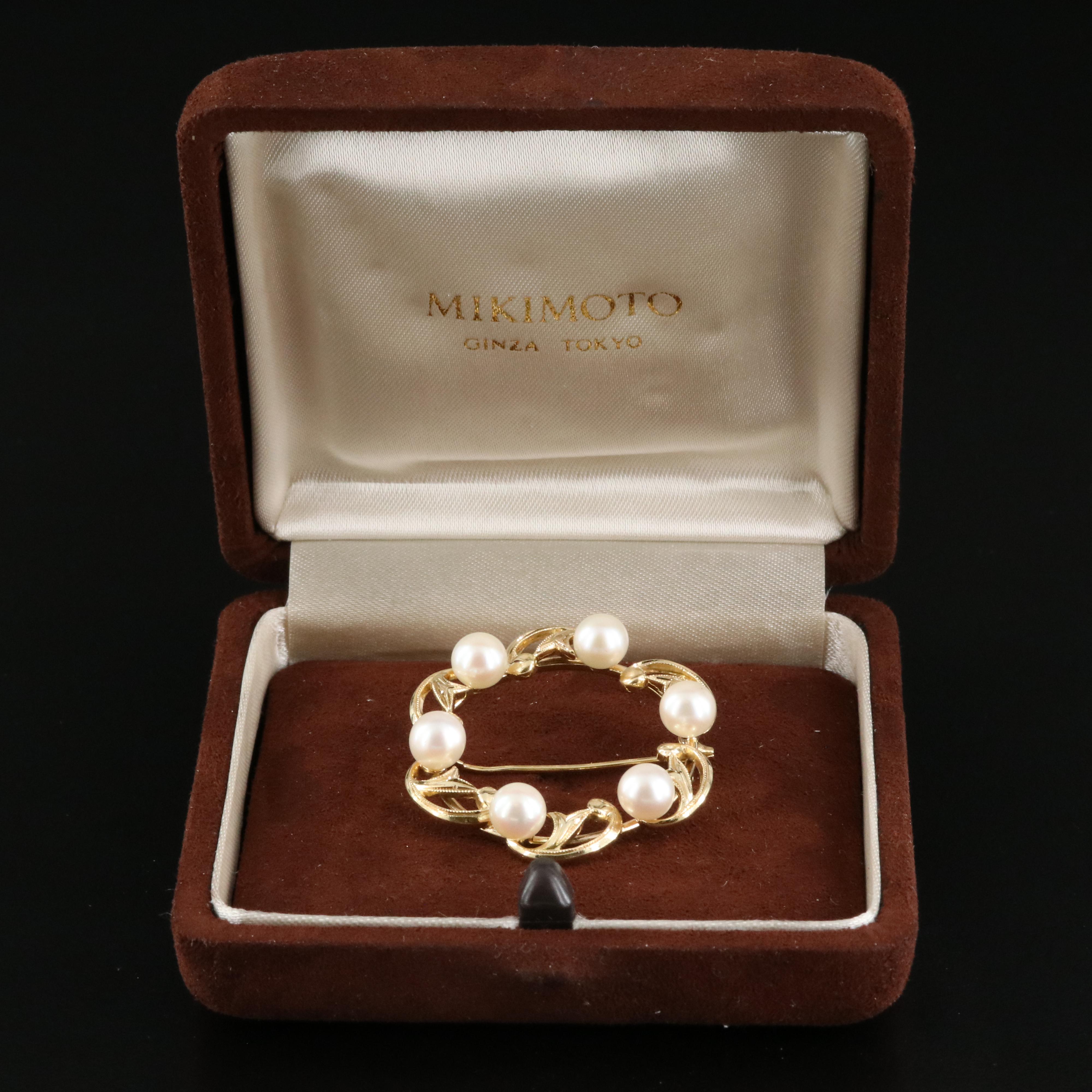 Mikimoto 14K Pearl Circle Pin