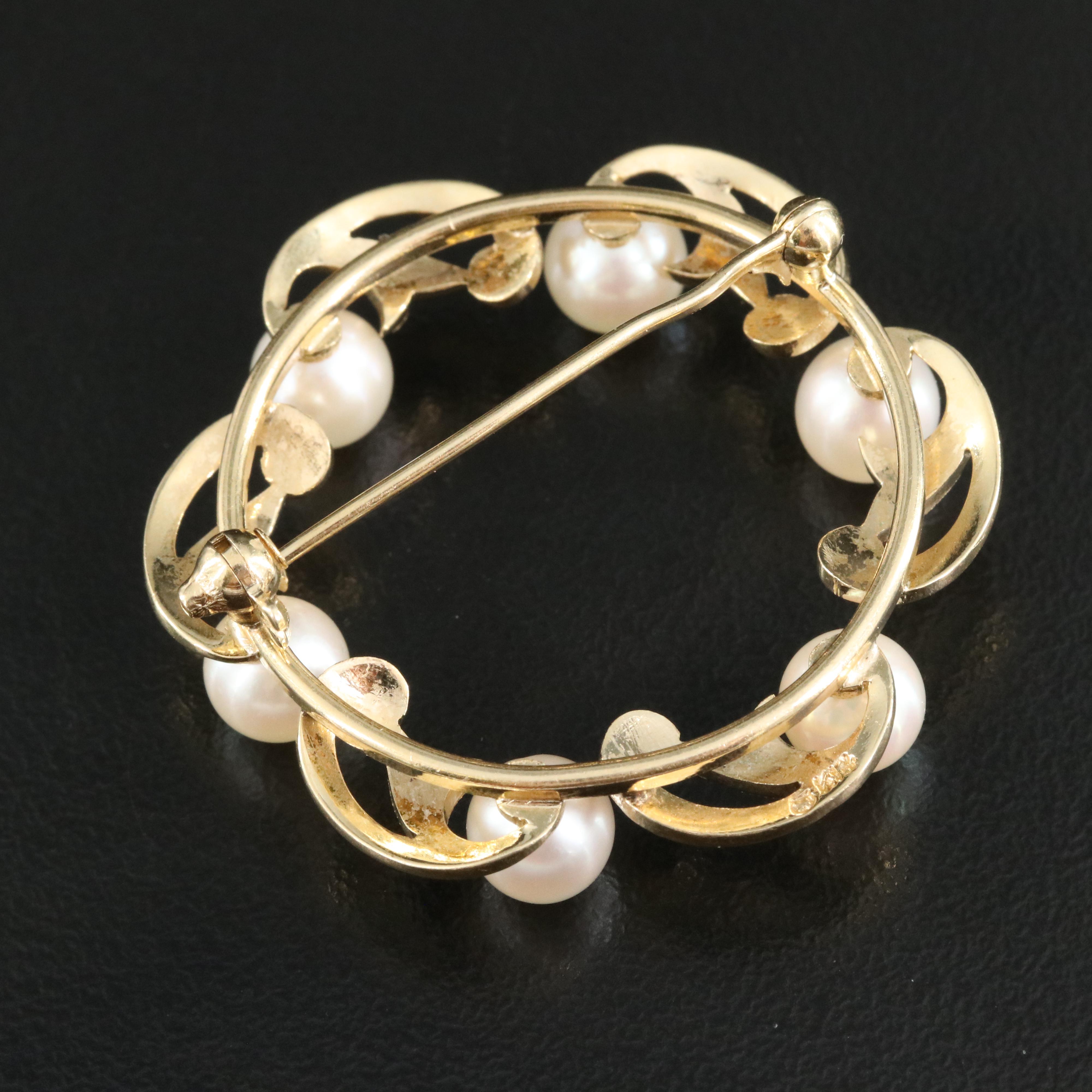 Mikimoto 14K Pearl Circle Pin
