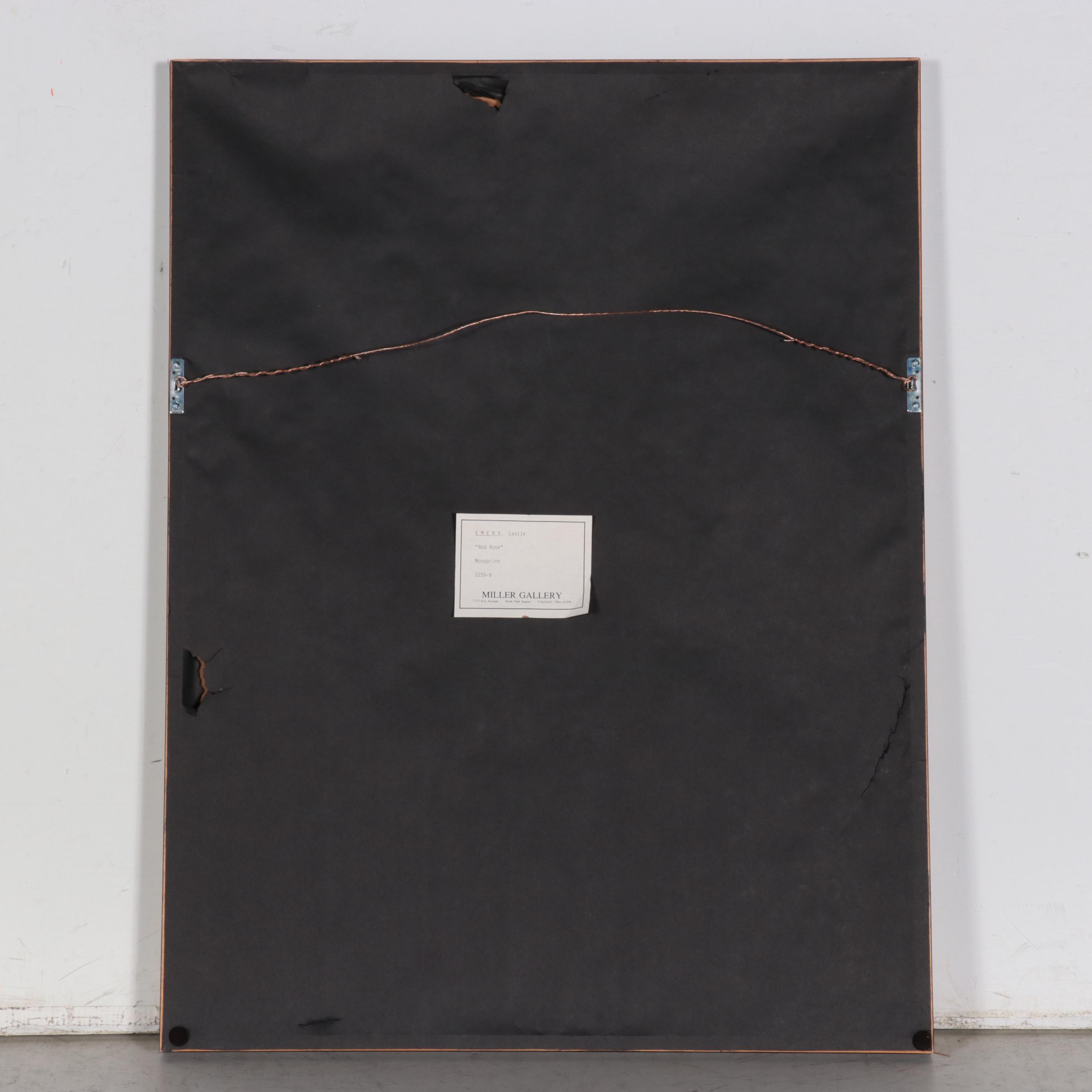 Leslie Emery Mixed Media Monoprint "Red Rose"