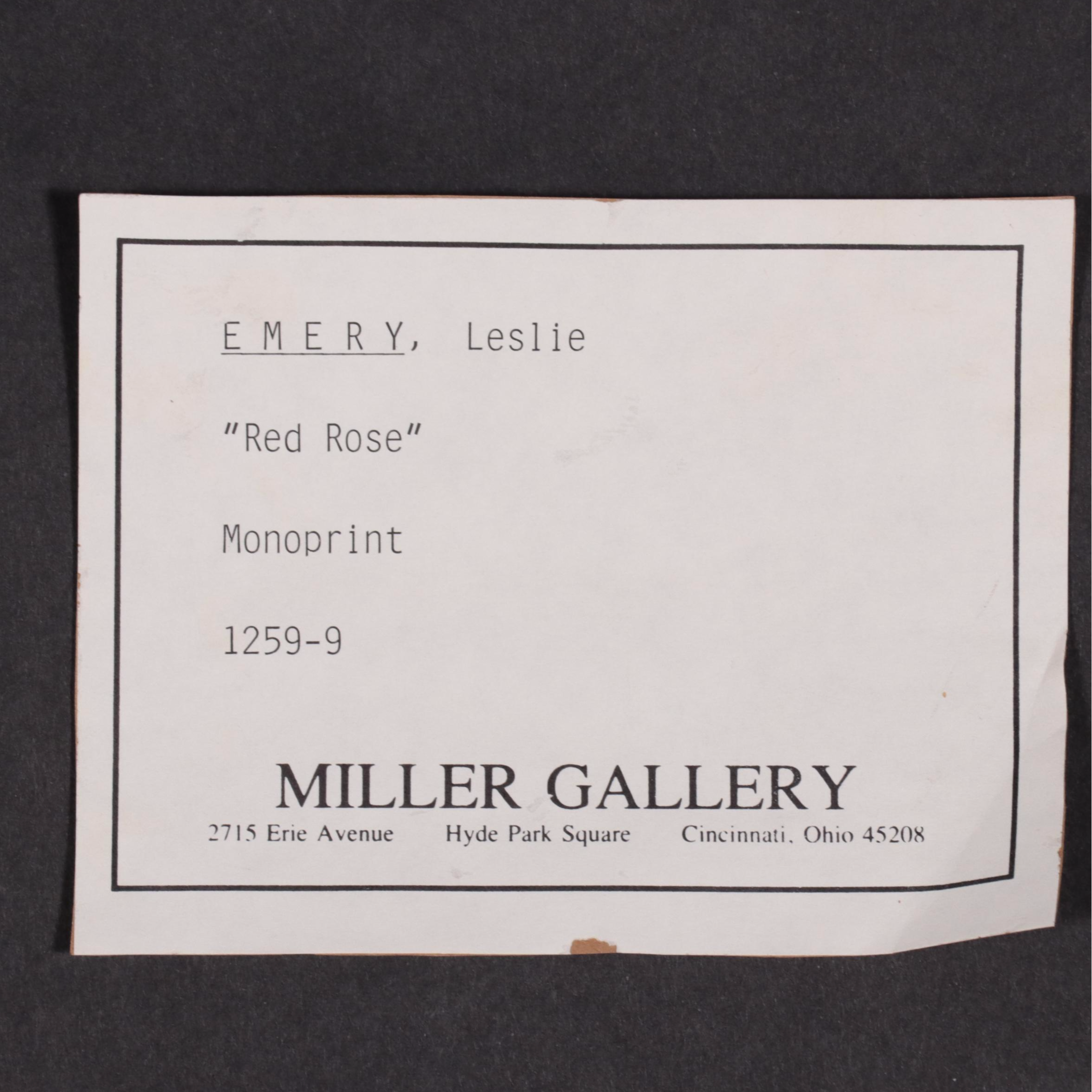 Leslie Emery Mixed Media Monoprint "Red Rose"