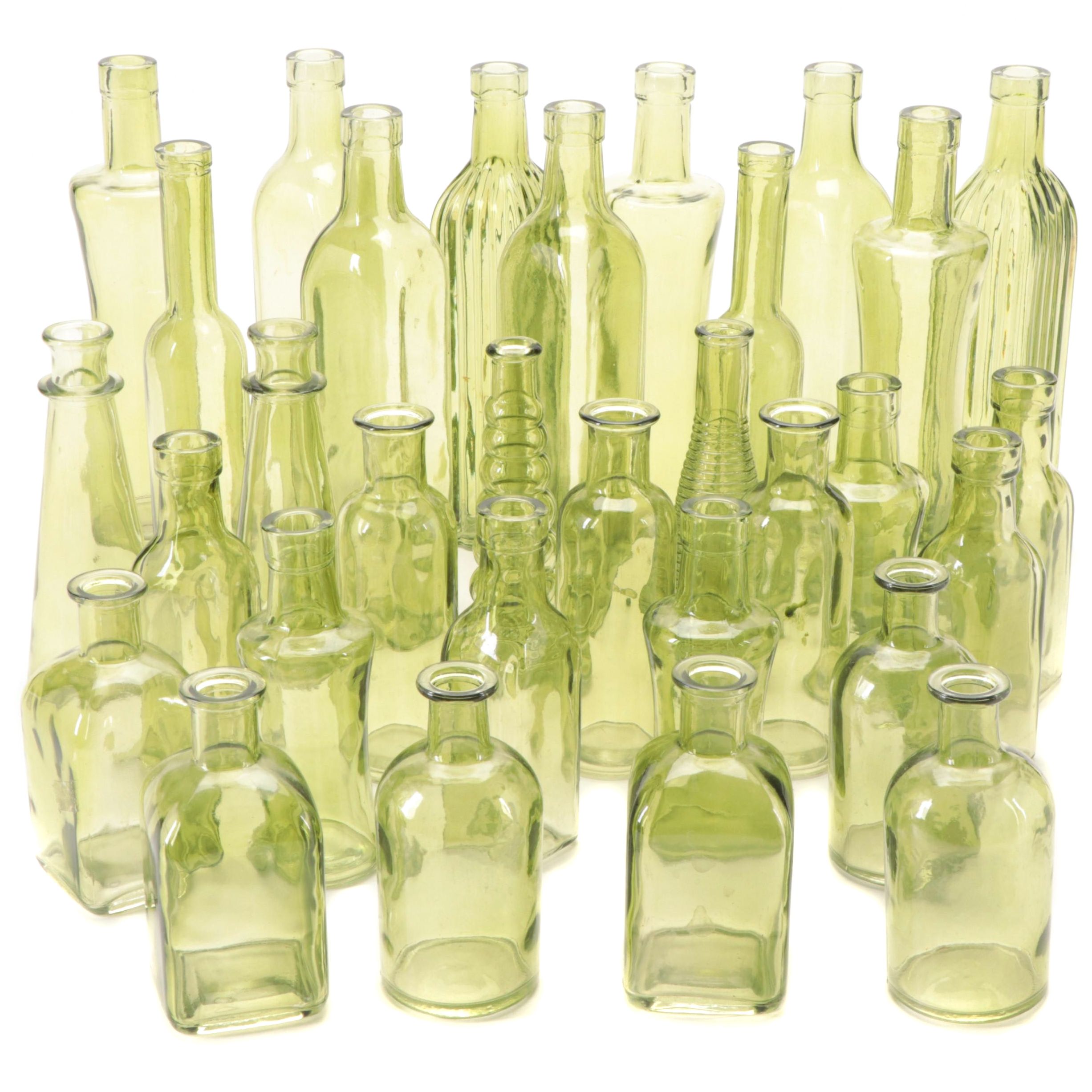 Green Molded Glass Bottle Vases