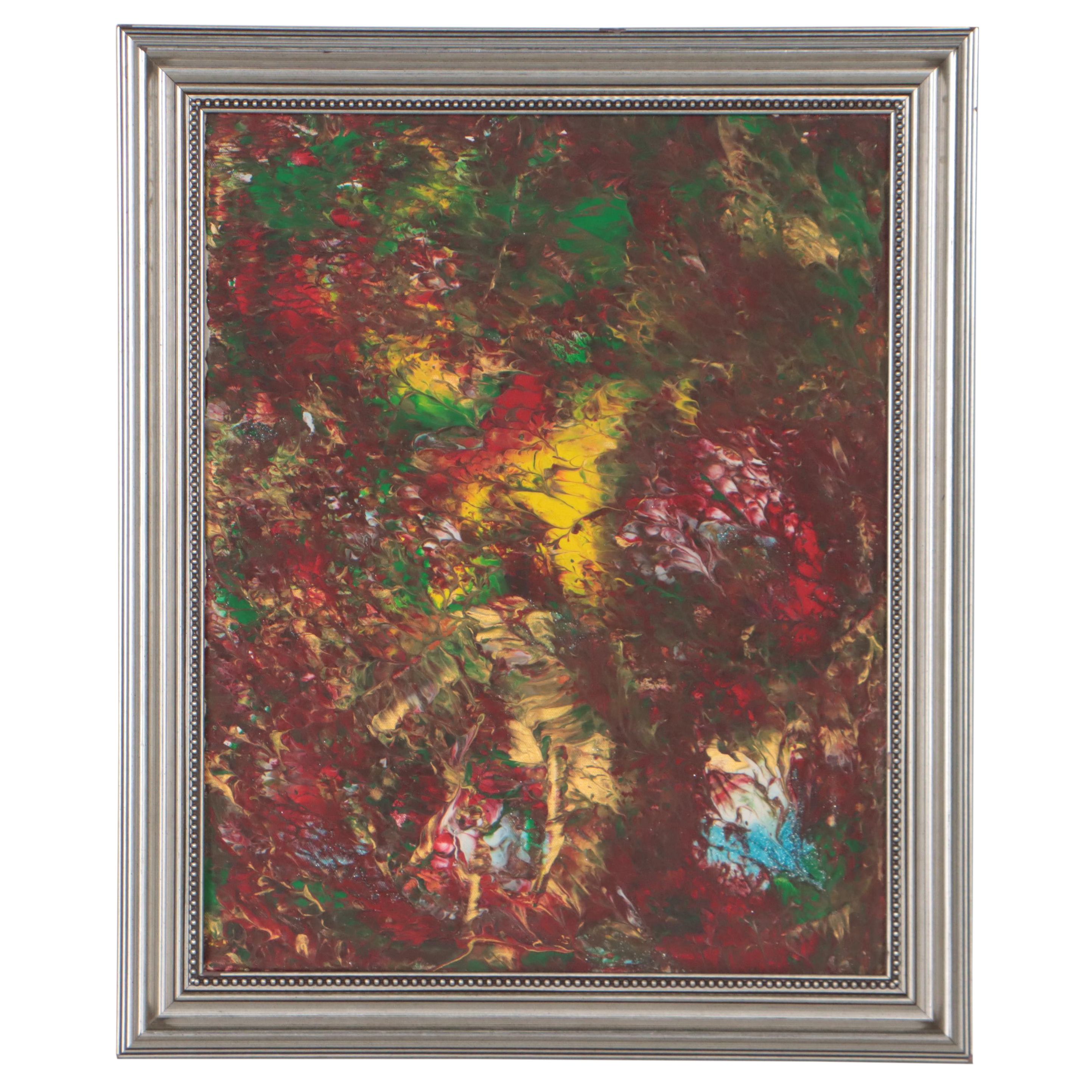 Abstract Non-Objective Acrylic Pour Painting, Late 20th Century