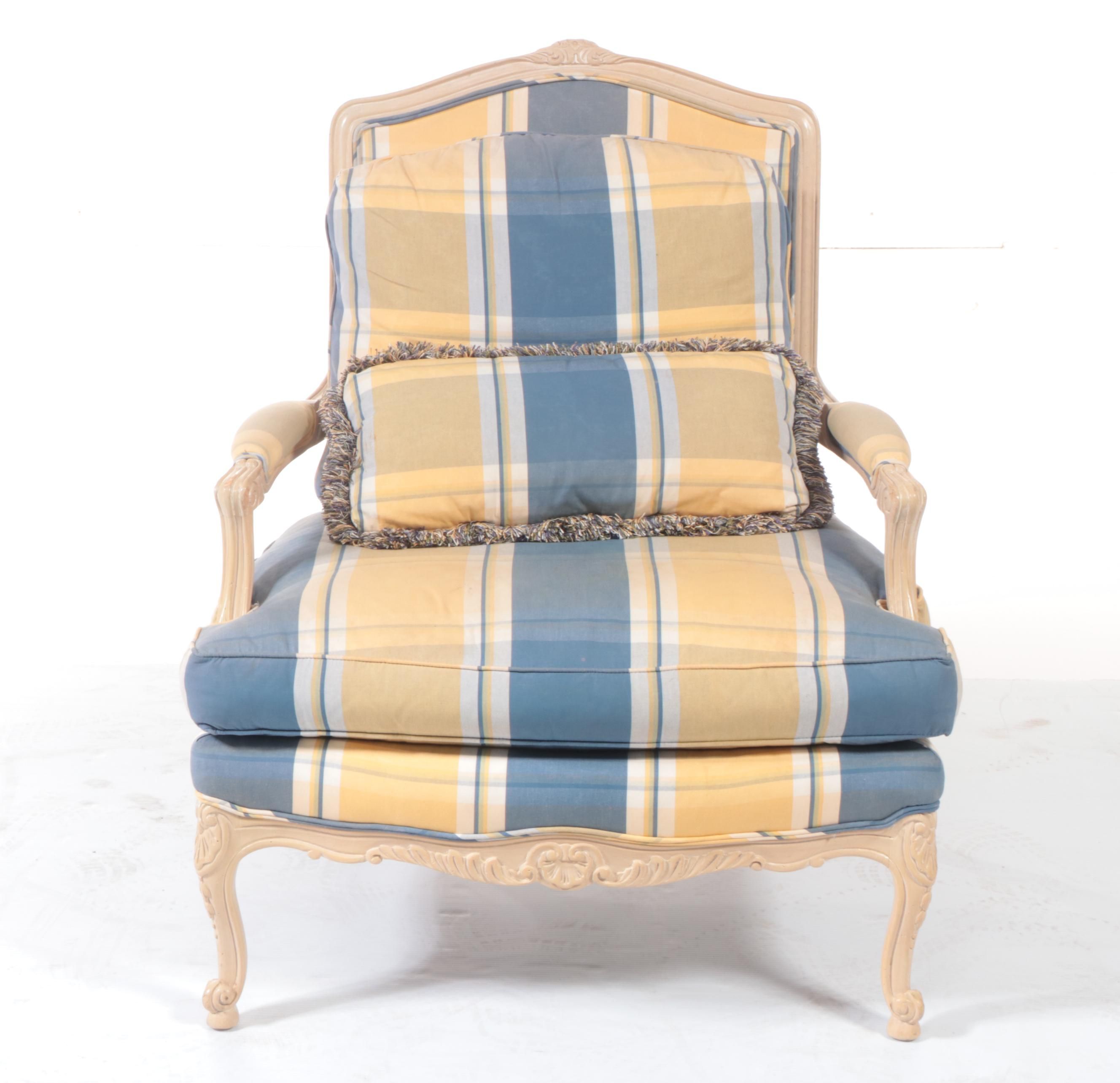 Sherrill Louis XV Style Cream-Washed Beech Fauteuil and Ottoman