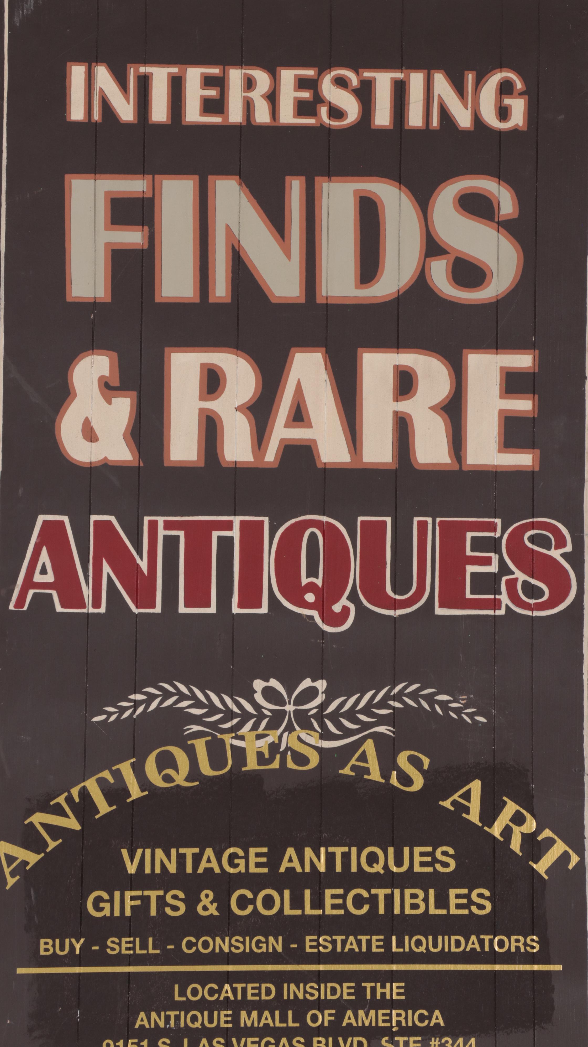 Antiques as Art Hand-Painted Sign With Gold Tone Vinyl Lettering