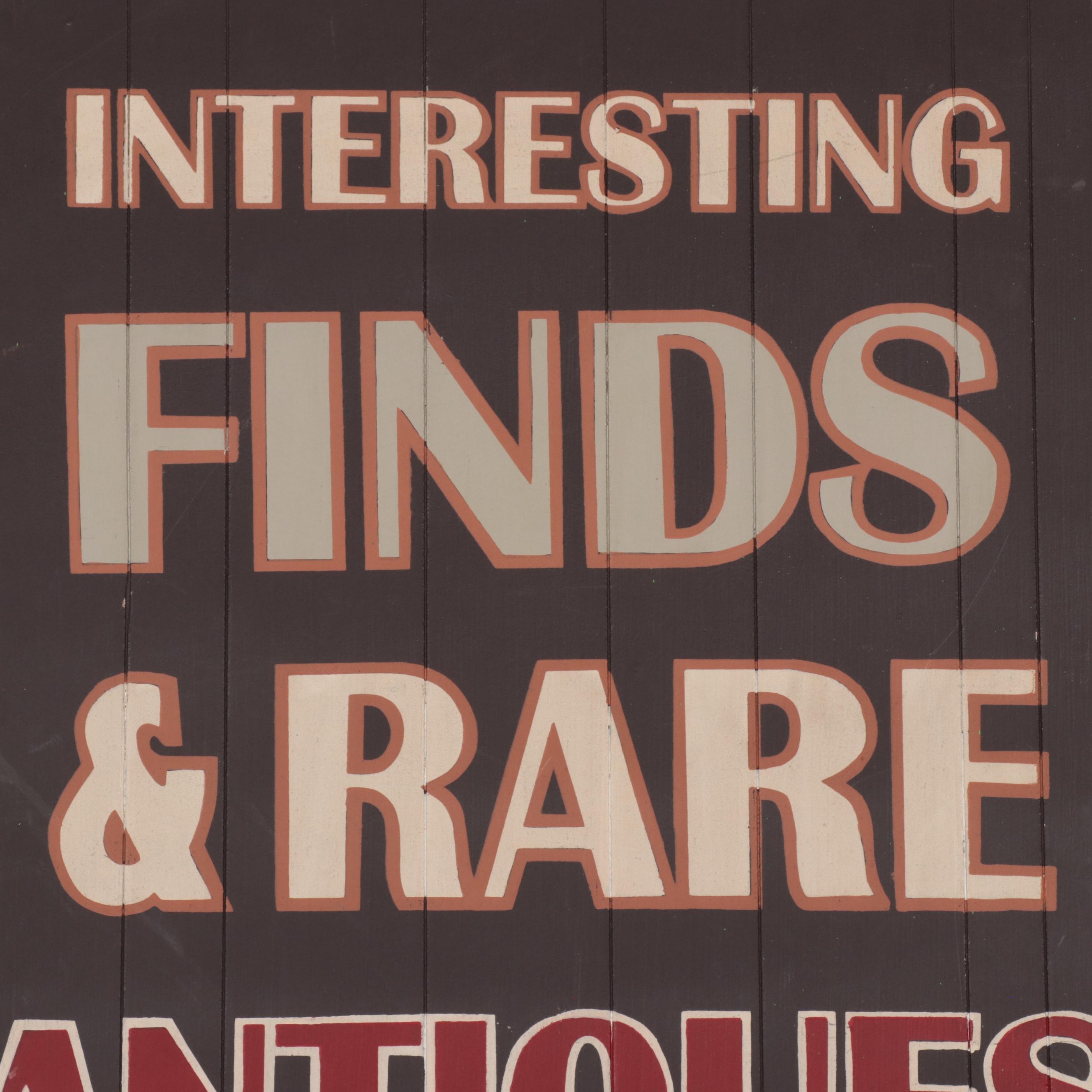 Antiques as Art Hand-Painted Sign With Gold Tone Vinyl Lettering