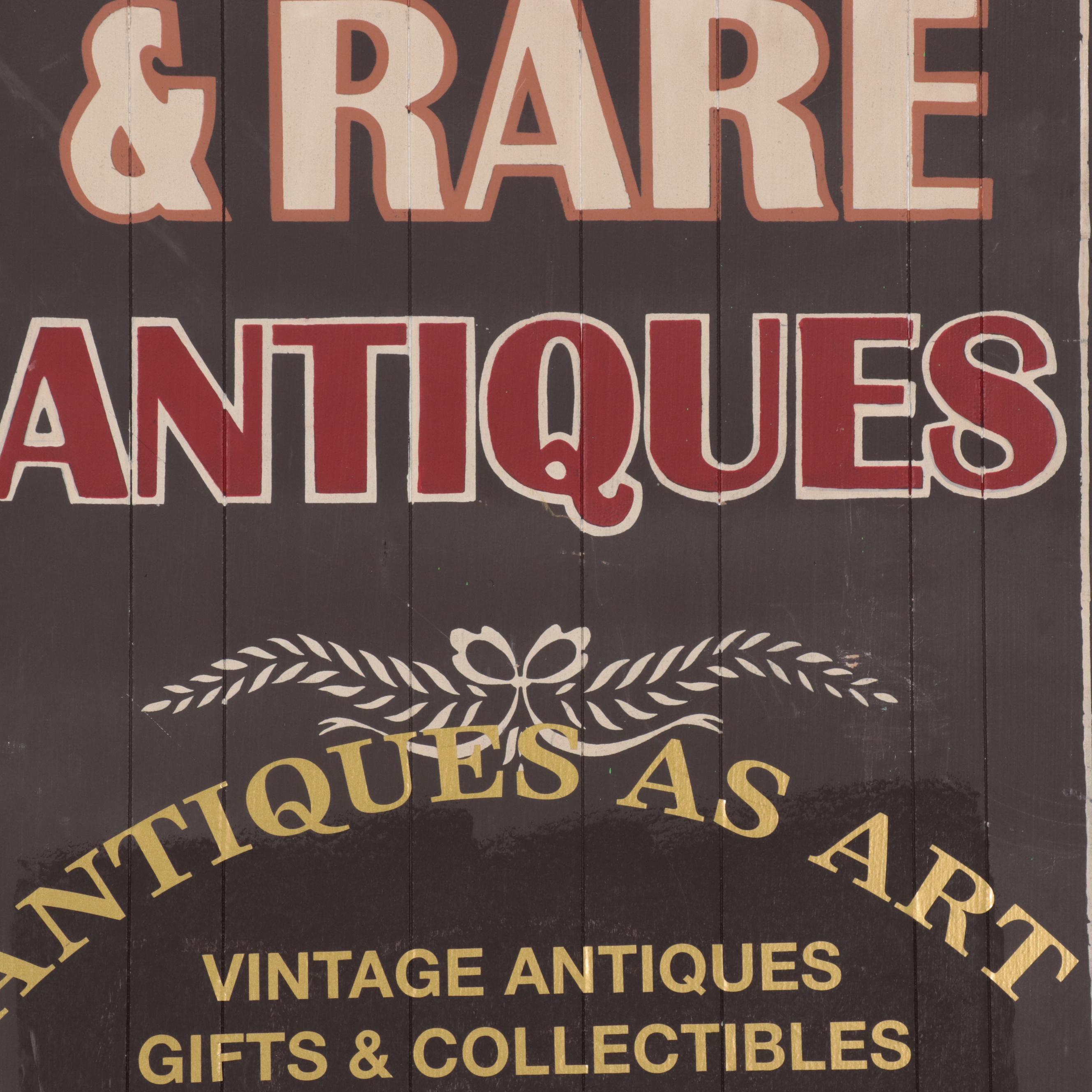 Antiques as Art Hand-Painted Sign With Gold Tone Vinyl Lettering