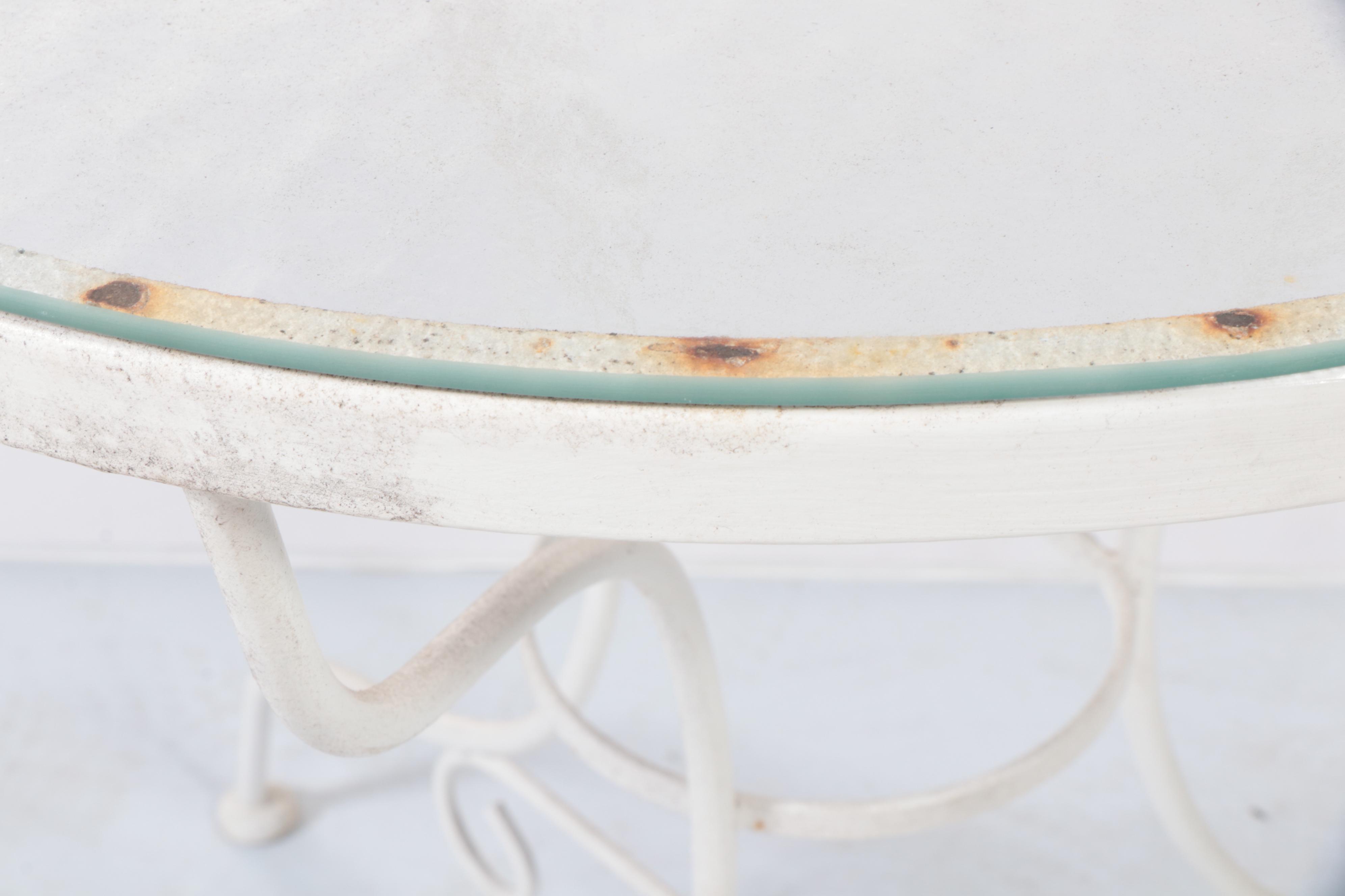 Three-Piece White-Painted Iron Patio Bistro Set, Incl. Plantation Patterns