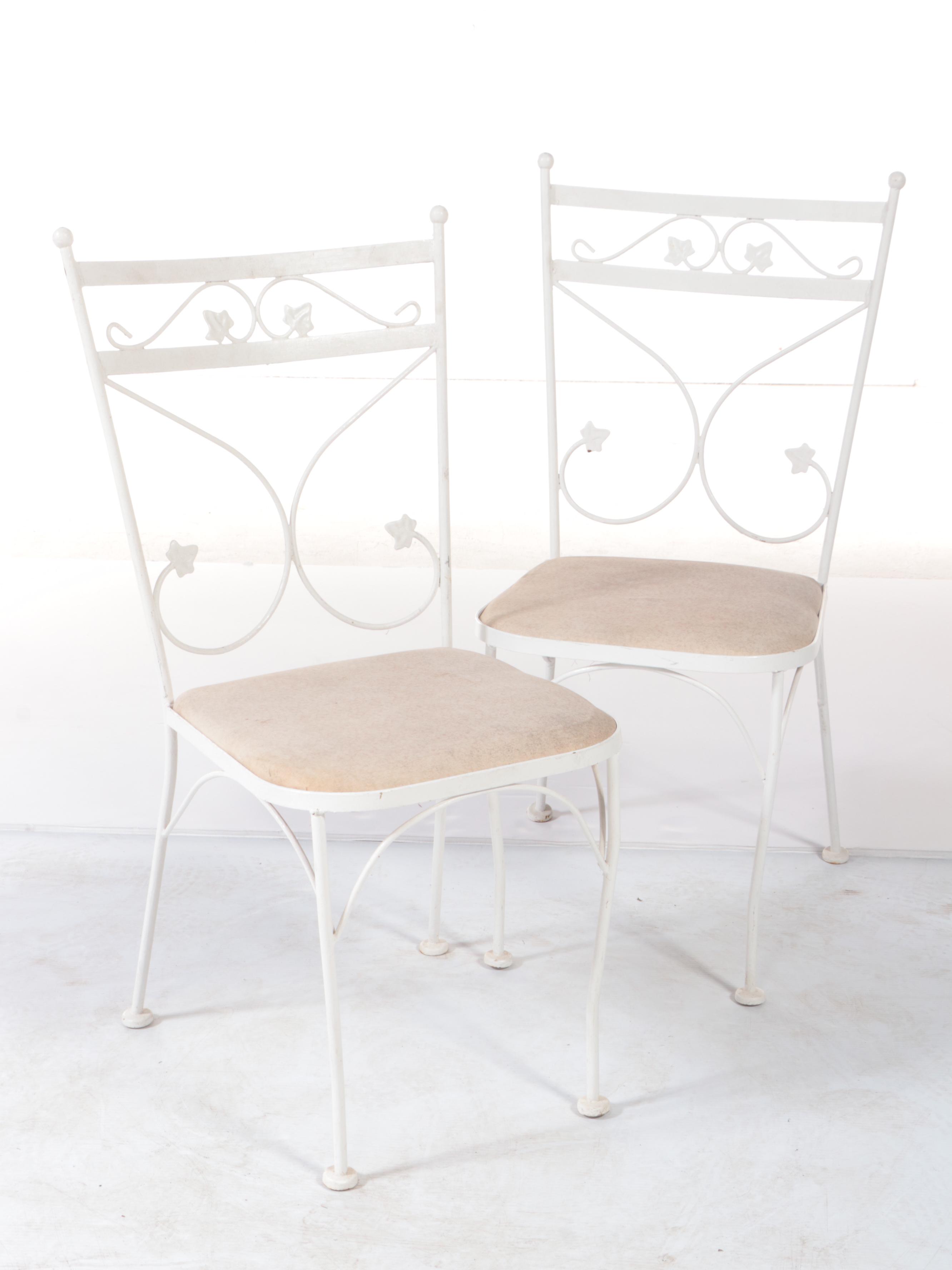 Three-Piece White-Painted Iron Patio Bistro Set, Incl. Plantation Patterns