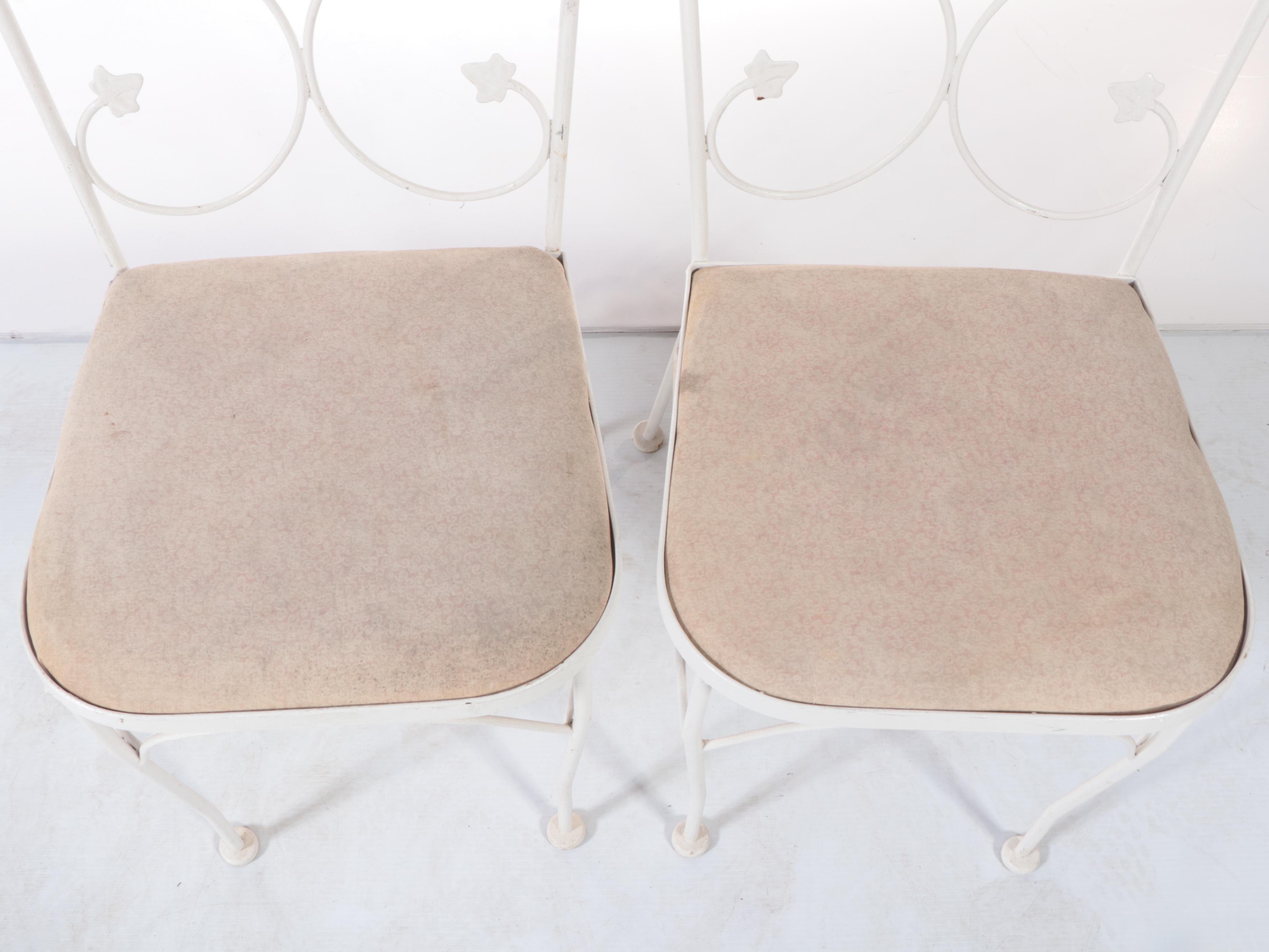 Three-Piece White-Painted Iron Patio Bistro Set, Incl. Plantation Patterns