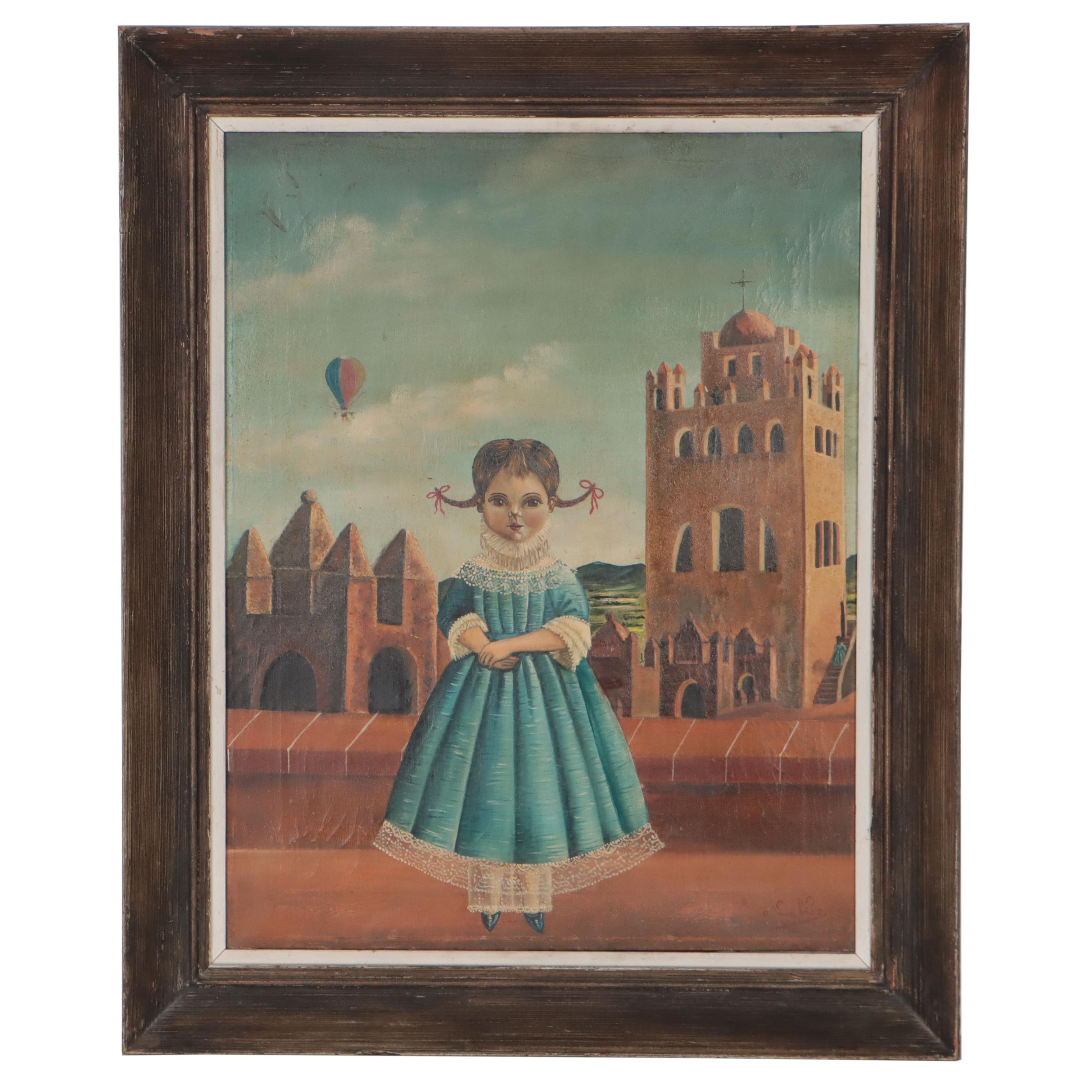 Agapito Labios Oil Painting of Young Girl, Circa 1970