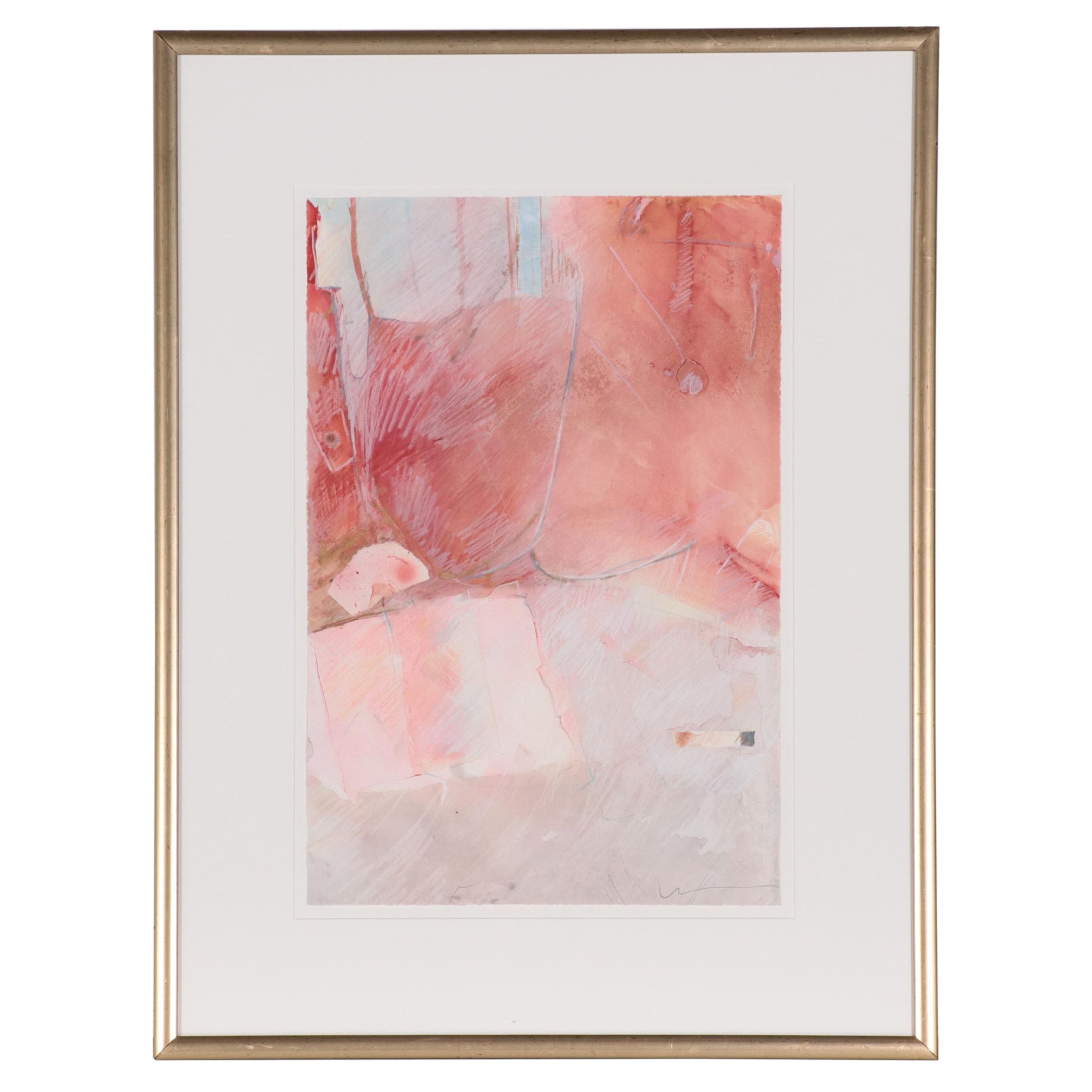 Leslie Emery Mixed Media Monoprint "Red Rose"