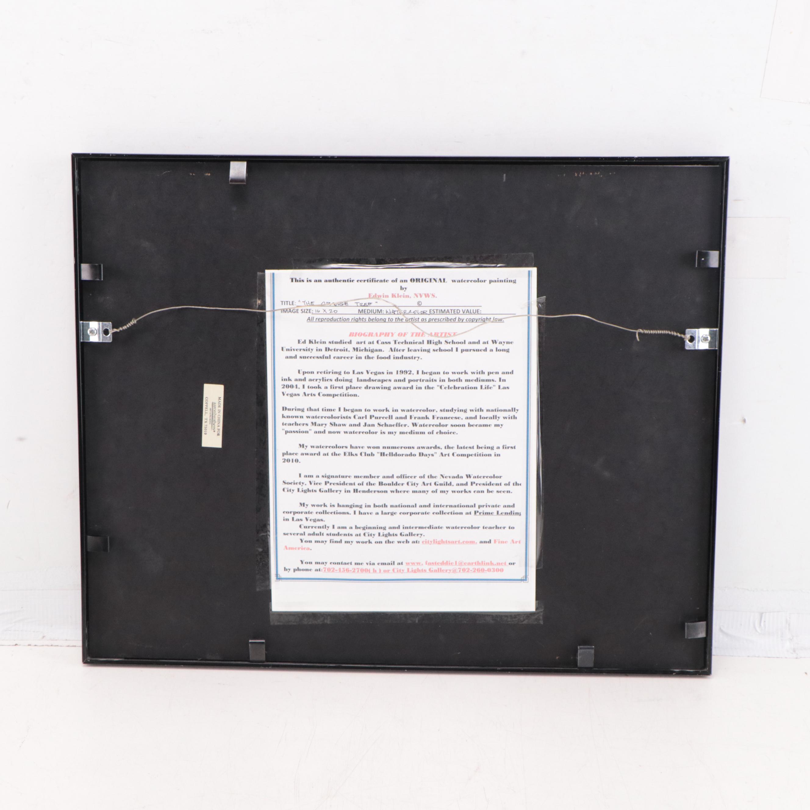 Ed Klein Watercolor Painting "The Orange Tree," 2003