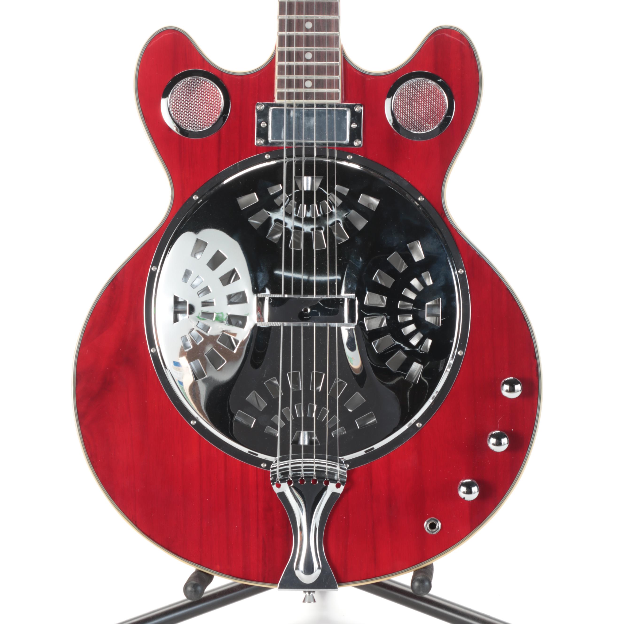 Cozart Cherry Red Finish Six-String Electric Resonator Guitar with Case