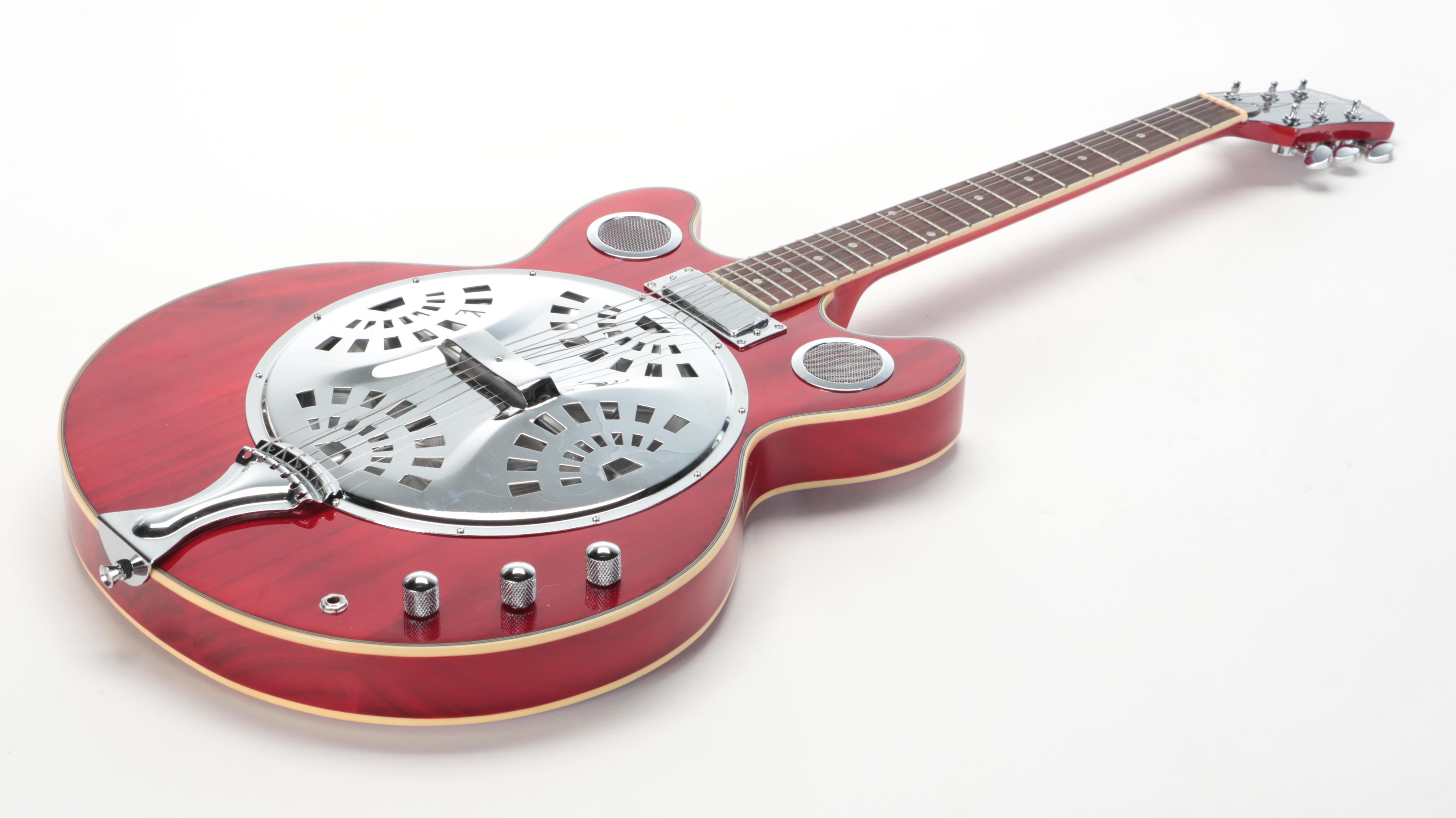 Cozart Cherry Red Finish Six-String Electric Resonator Guitar with Case