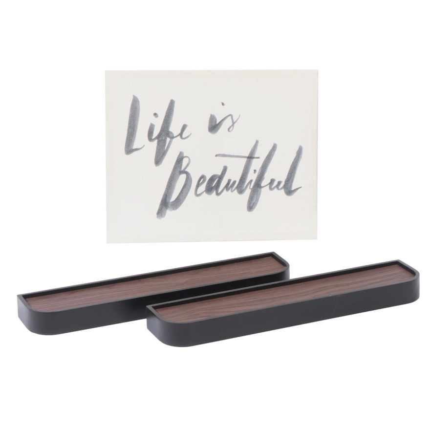 Threshold Routed Wood Wall Shelves and "Life is Beautiful" Canvas Wall Art