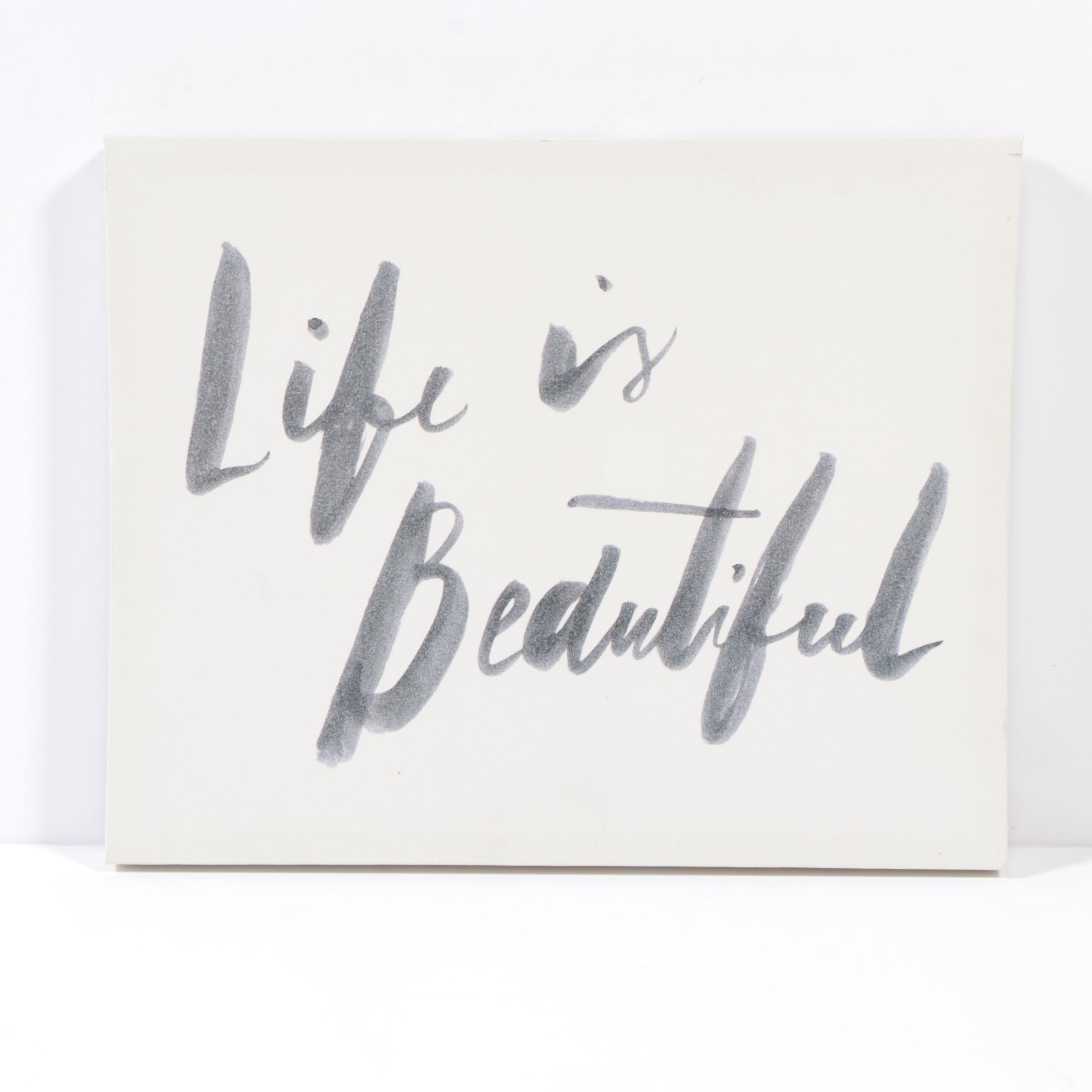 Threshold Routed Wood Wall Shelves and "Life is Beautiful" Canvas Wall Art