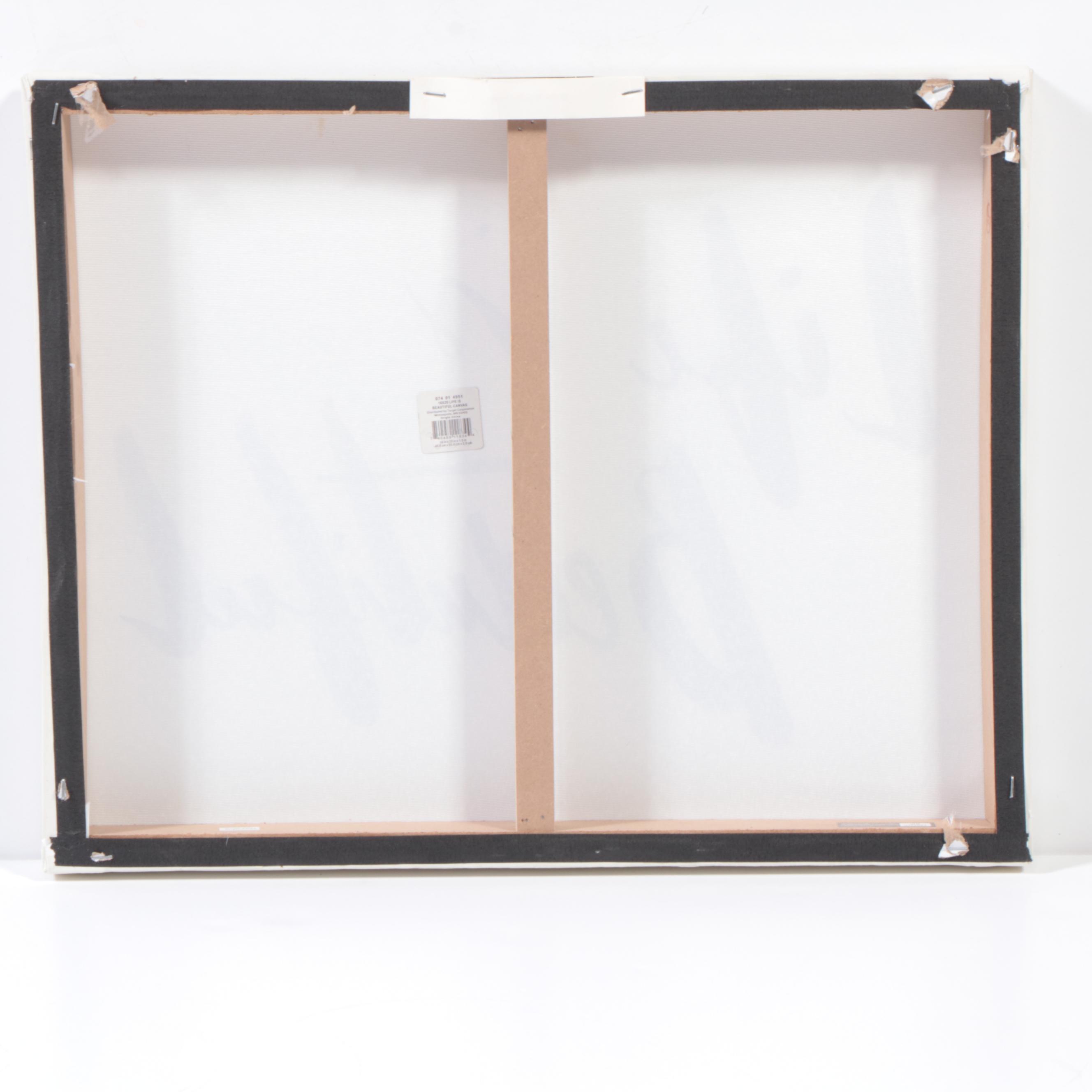 Threshold Routed Wood Wall Shelves and "Life is Beautiful" Canvas Wall Art