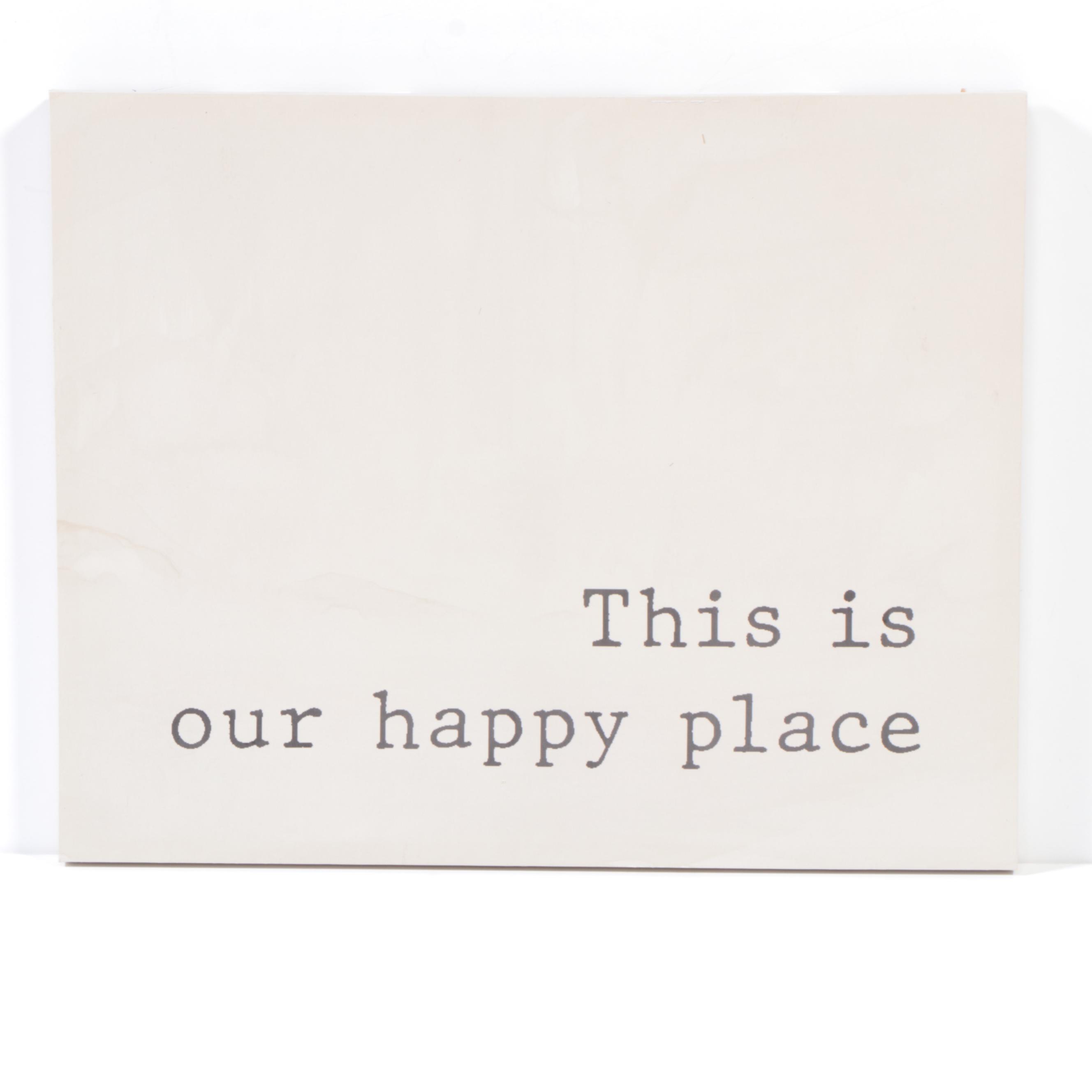 Threshold Routed Wood Wall Shelf and "Happy Place" Wall Canvas