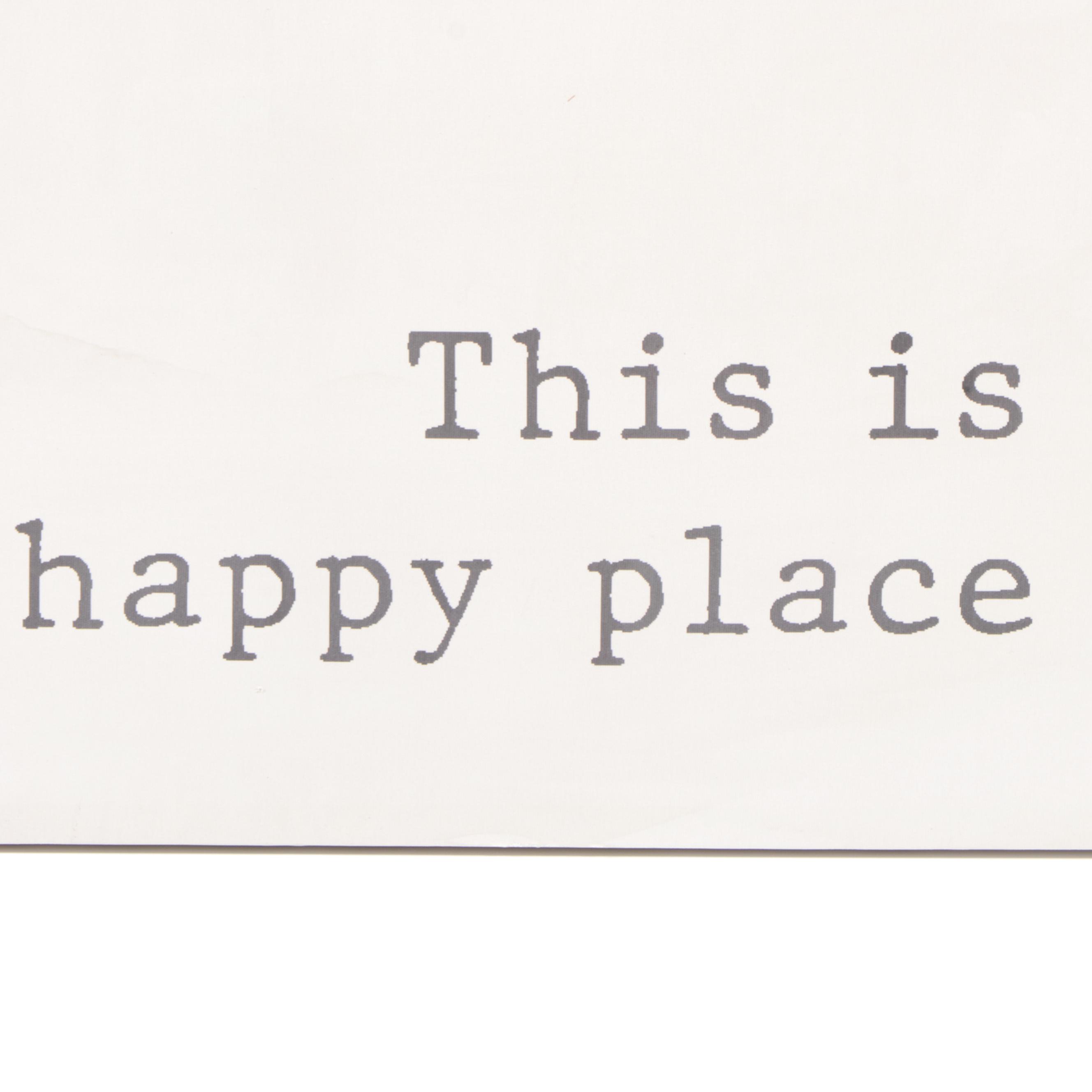 Threshold Routed Wood Wall Shelf and "Happy Place" Wall Canvas