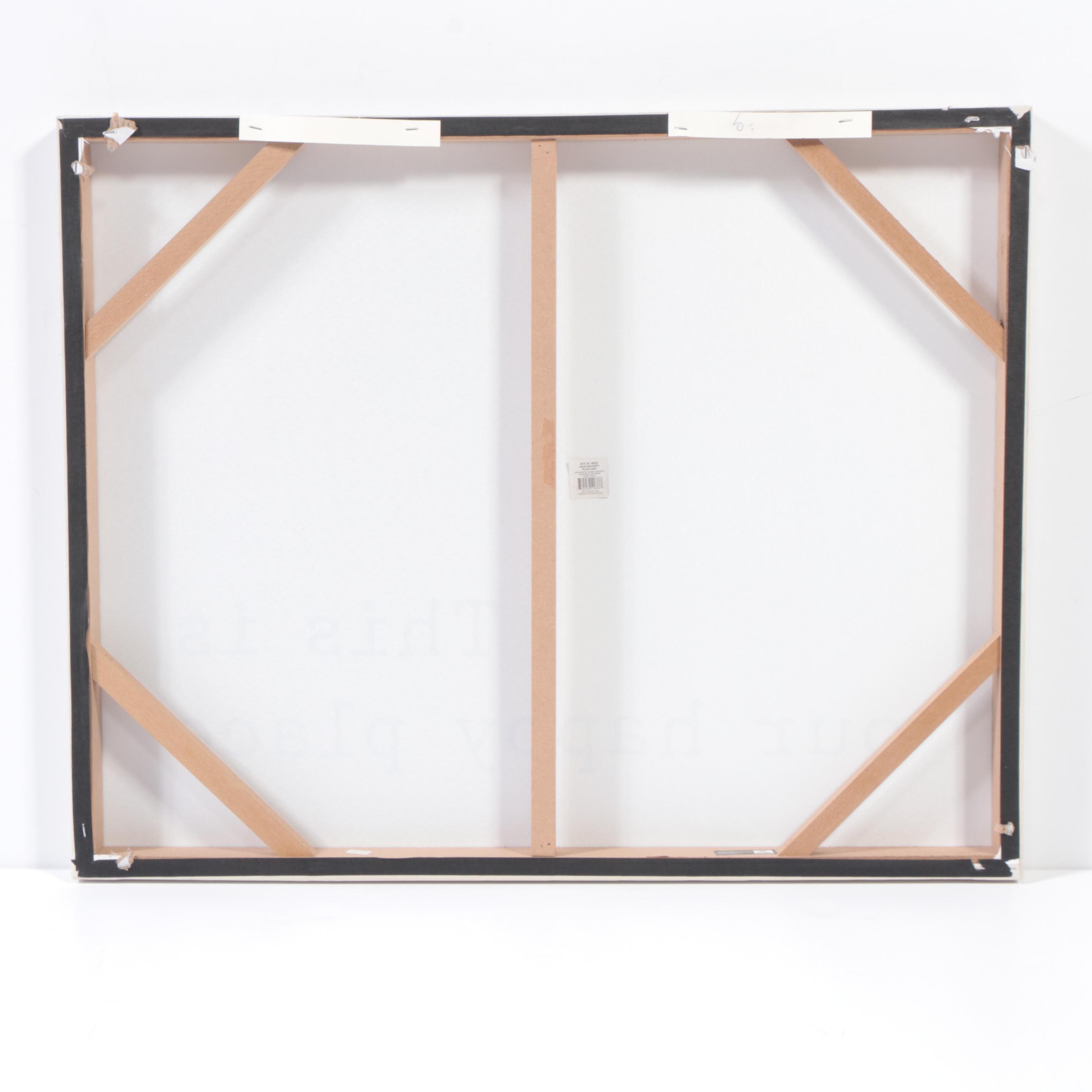 Threshold Routed Wood Wall Shelf and "Happy Place" Wall Canvas