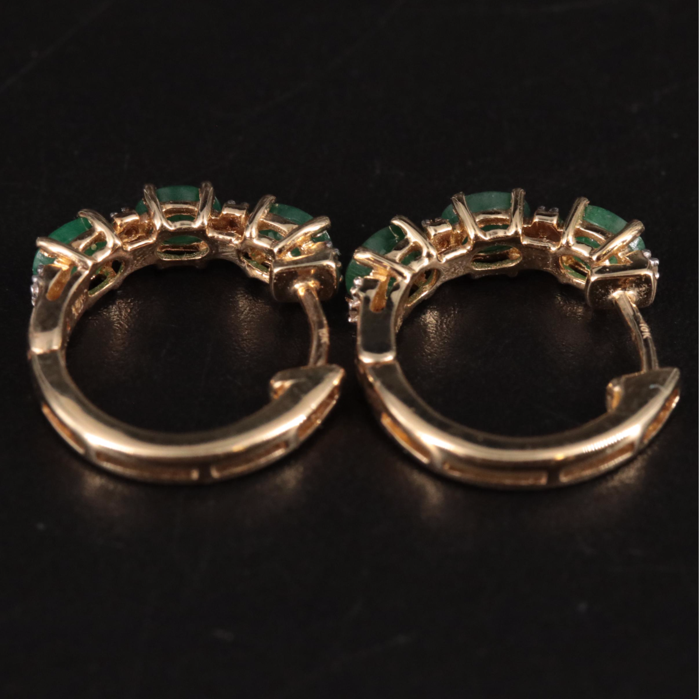 10K Emerald and Diamond Huggie Earrings