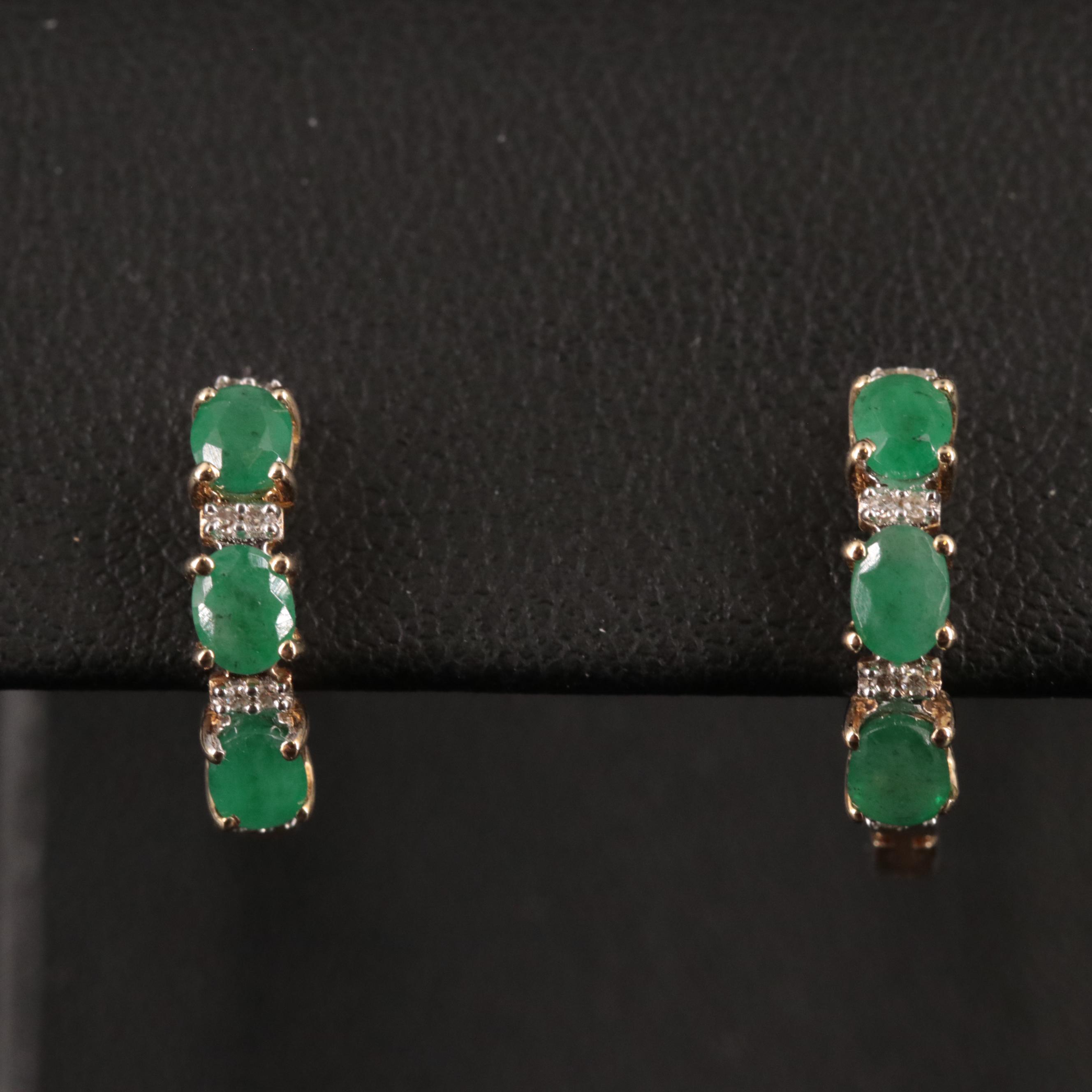 10K Emerald and Diamond Huggie Earrings