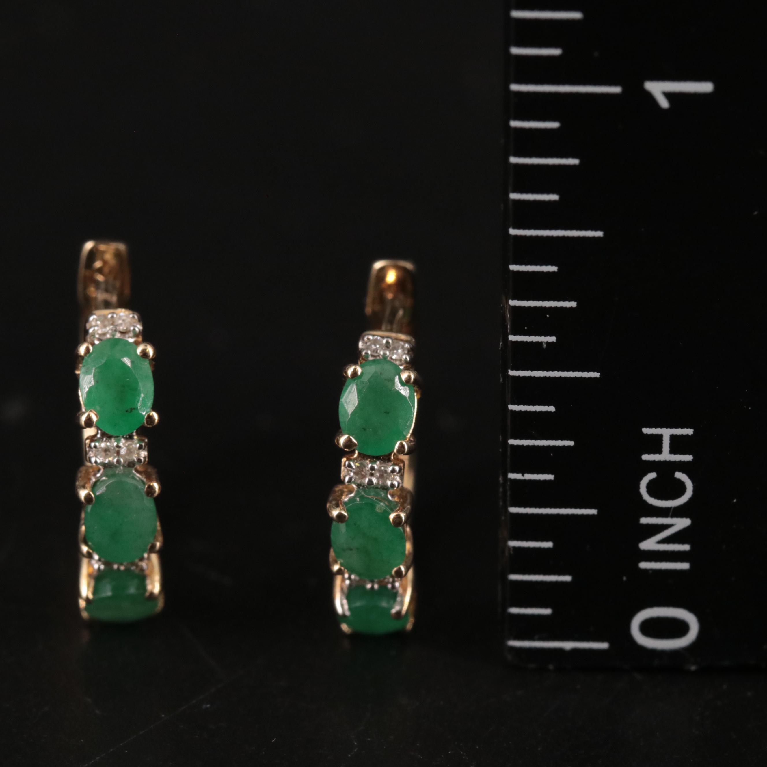 10K Emerald and Diamond Huggie Earrings