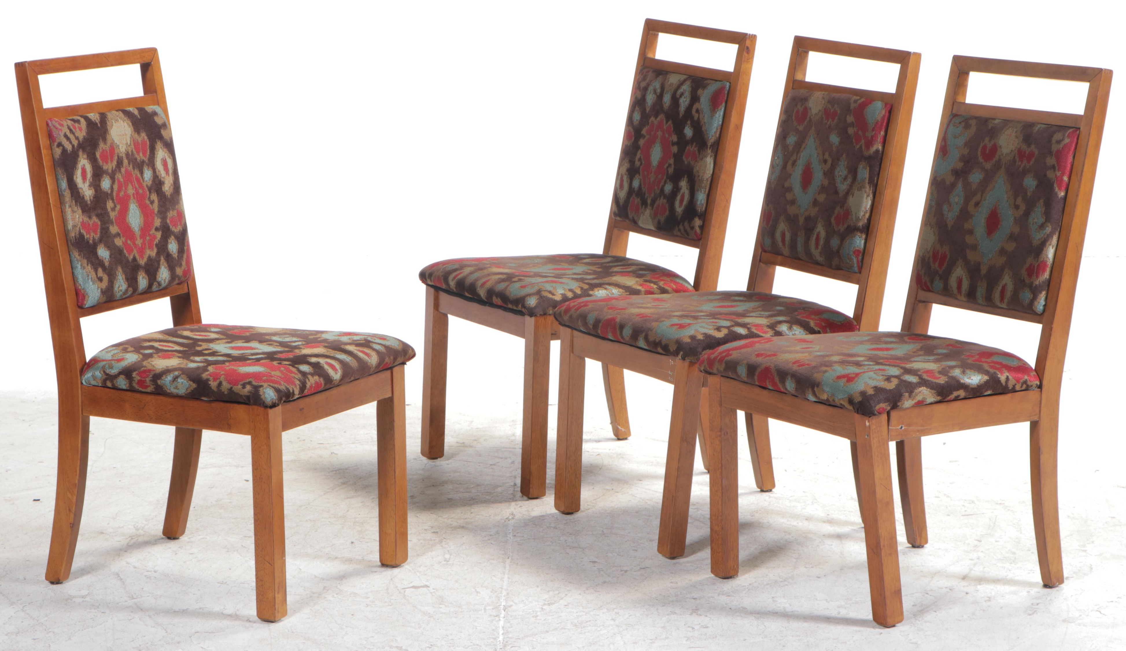 Mid Century Modern Walnut Dining Table Plus Four Contemporary Side Chairs