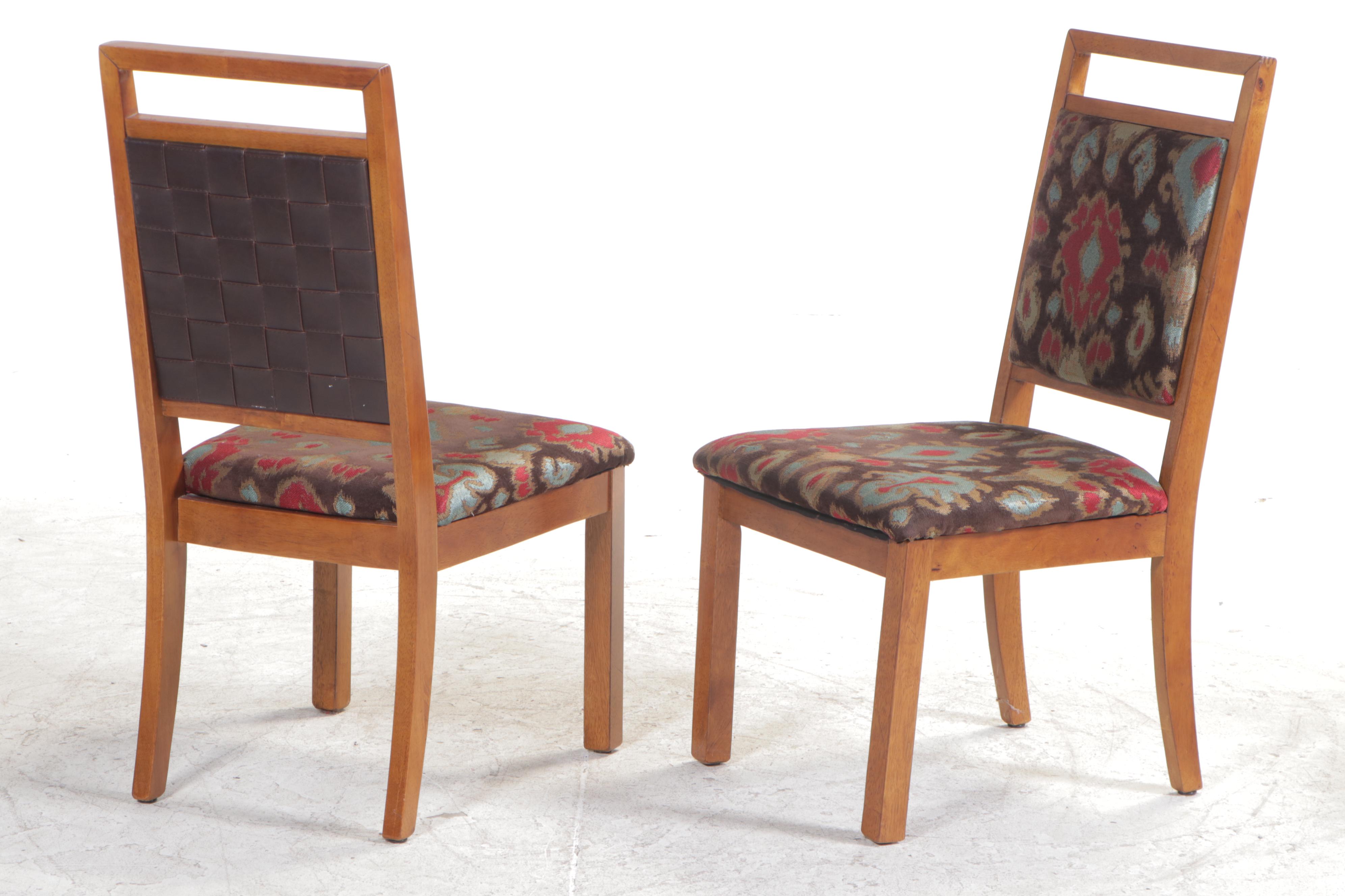 Mid Century Modern Walnut Dining Table Plus Four Contemporary Side Chairs