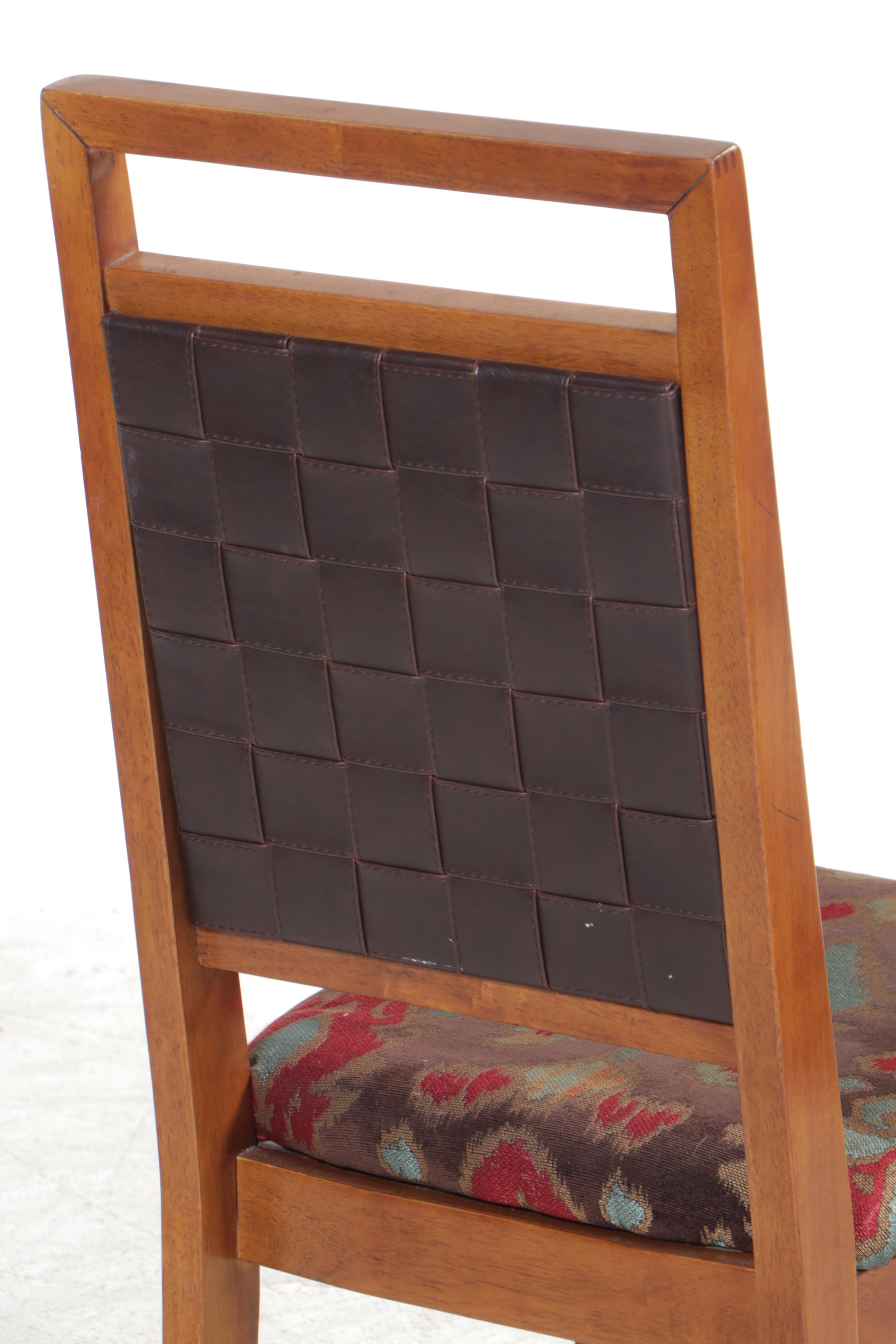 Mid Century Modern Walnut Dining Table Plus Four Contemporary Side Chairs