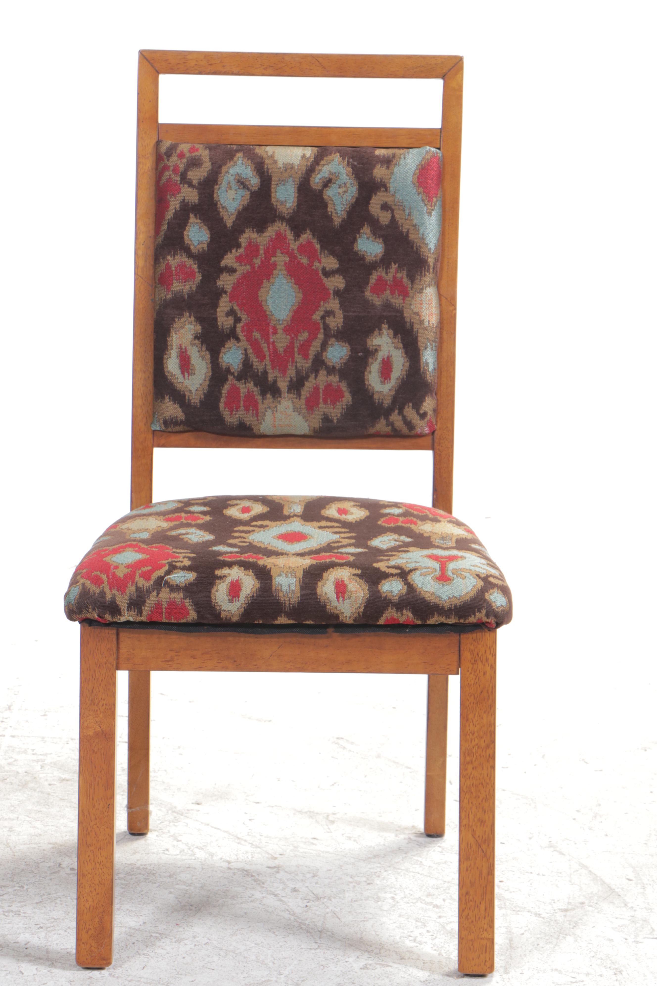 Mid Century Modern Walnut Dining Table Plus Four Contemporary Side Chairs