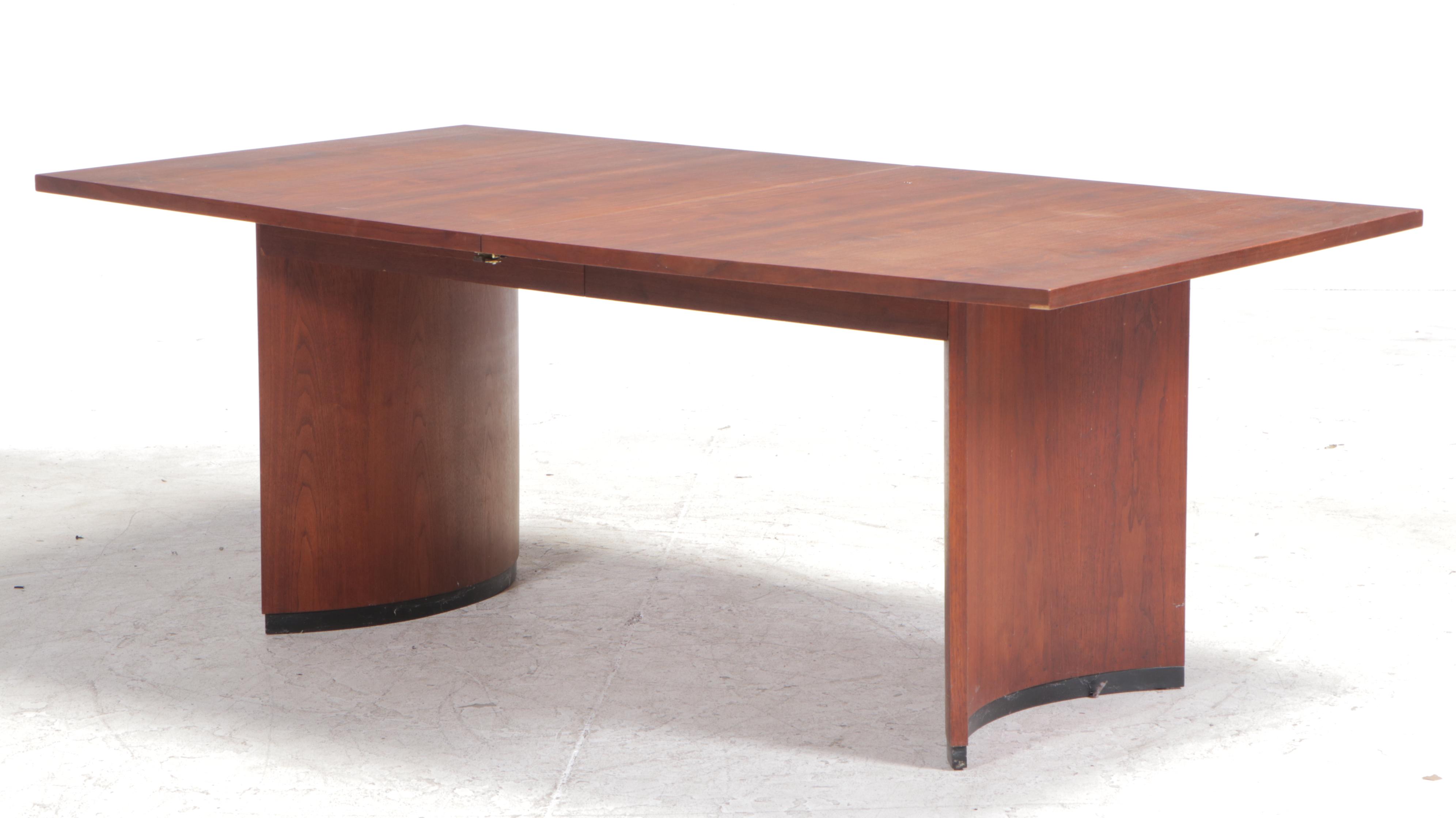 Mid Century Modern Walnut Dining Table Plus Four Contemporary Side Chairs