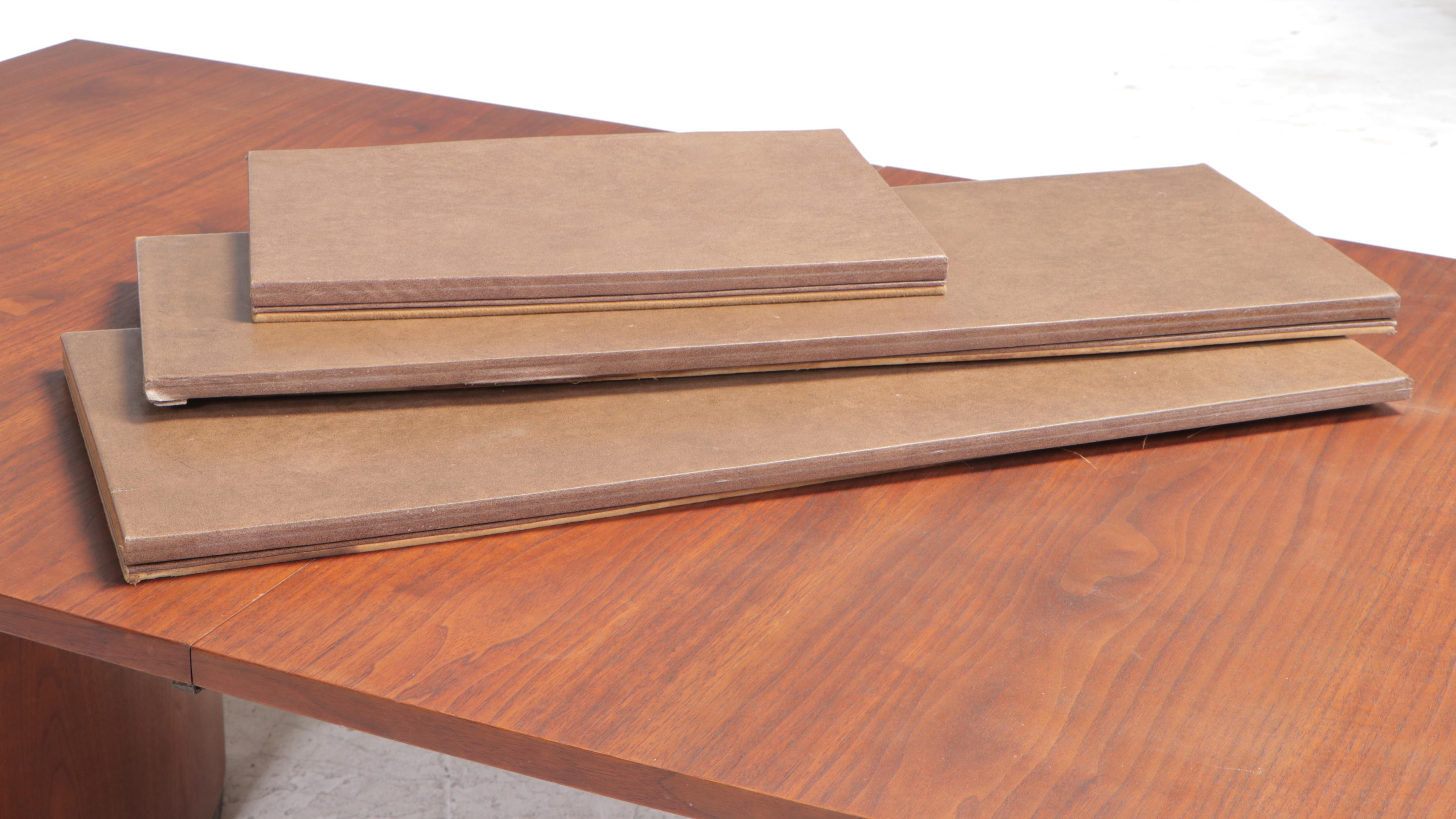 Mid Century Modern Walnut Dining Table Plus Four Contemporary Side Chairs