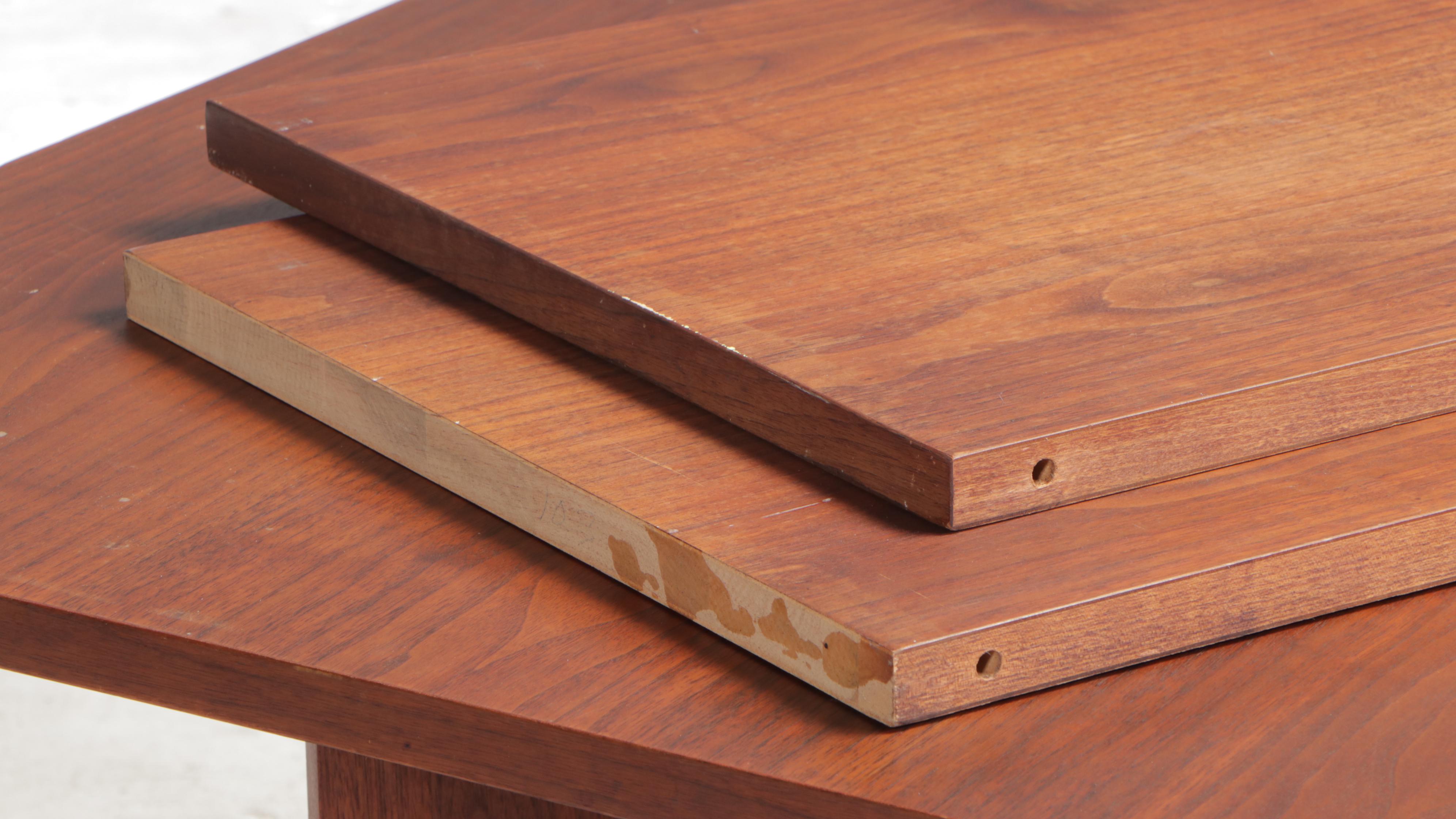 Mid Century Modern Walnut Dining Table Plus Four Contemporary Side Chairs