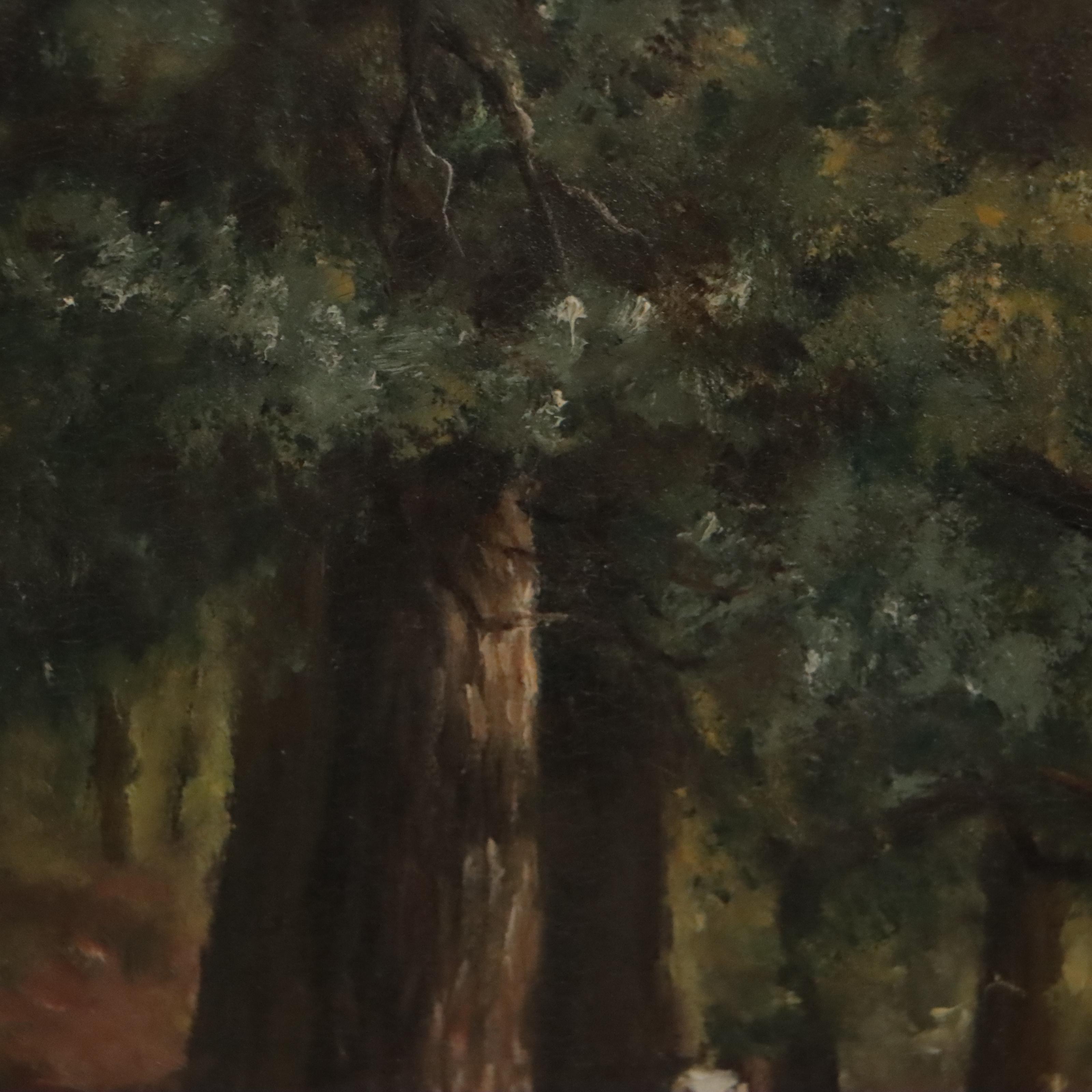 Oil Painting of Girl Walking In Forest Landscape