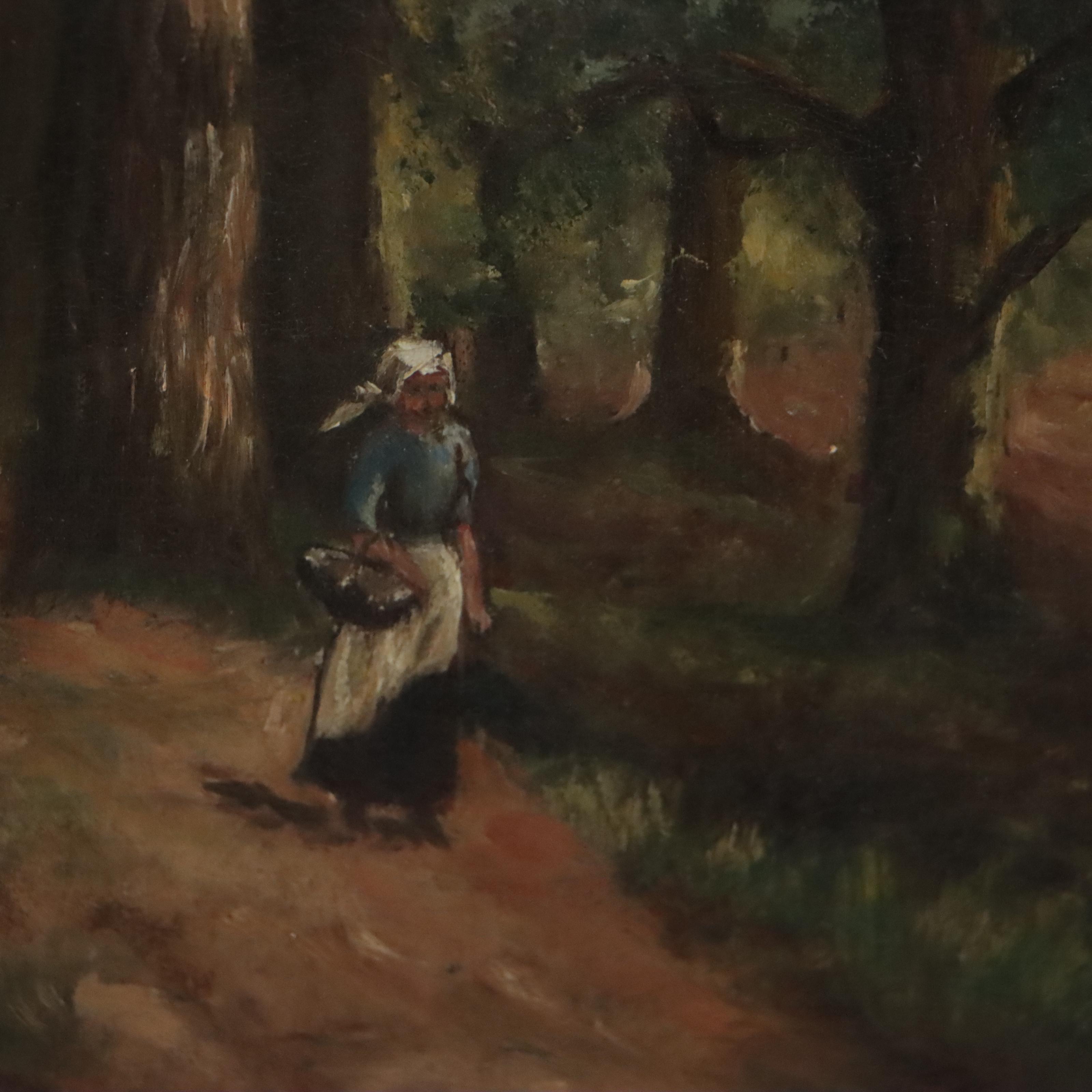 Oil Painting of Girl Walking In Forest Landscape