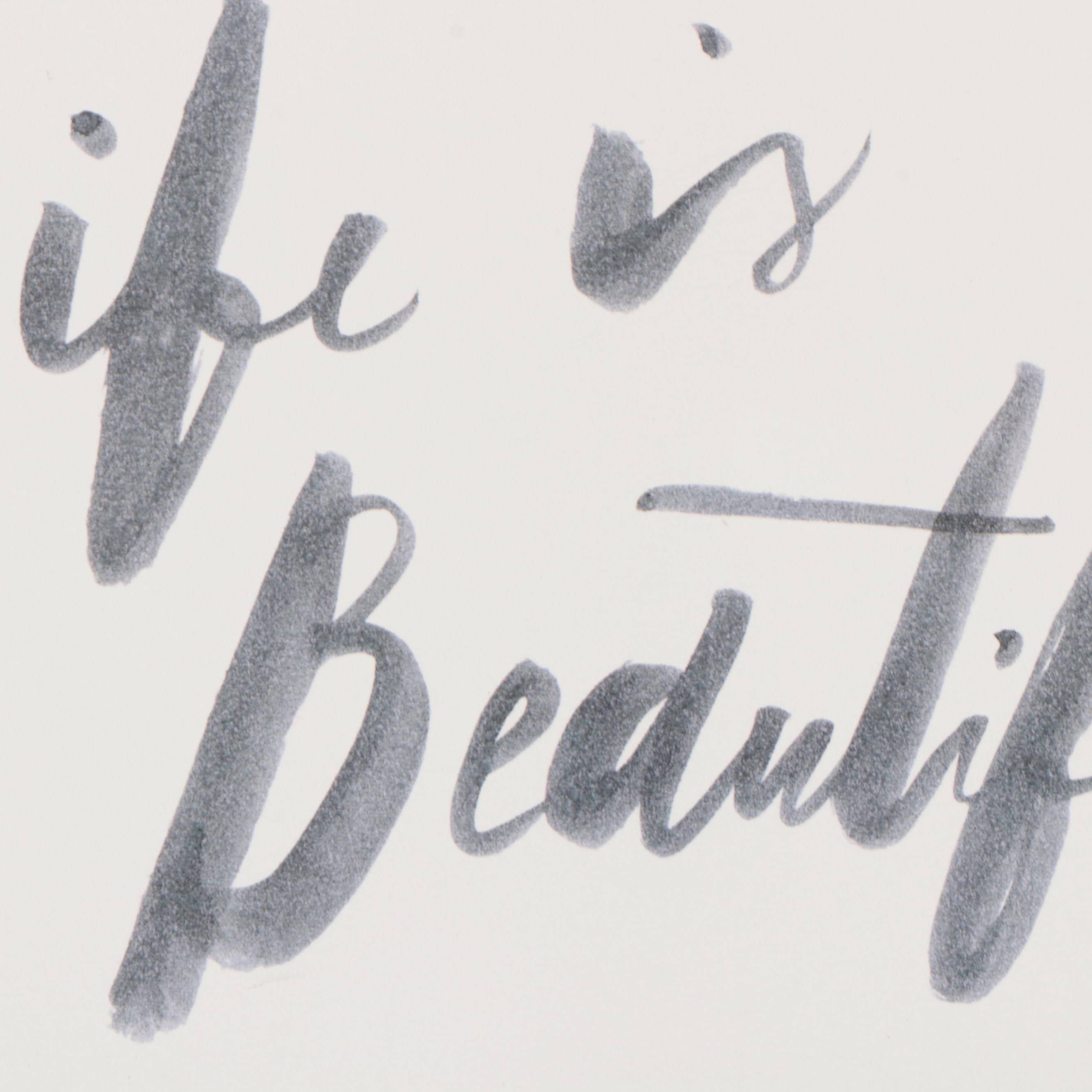 Threshold Routed Wood Wall Shelf, "Life is Beautiful" Canvas, and Grass Décor