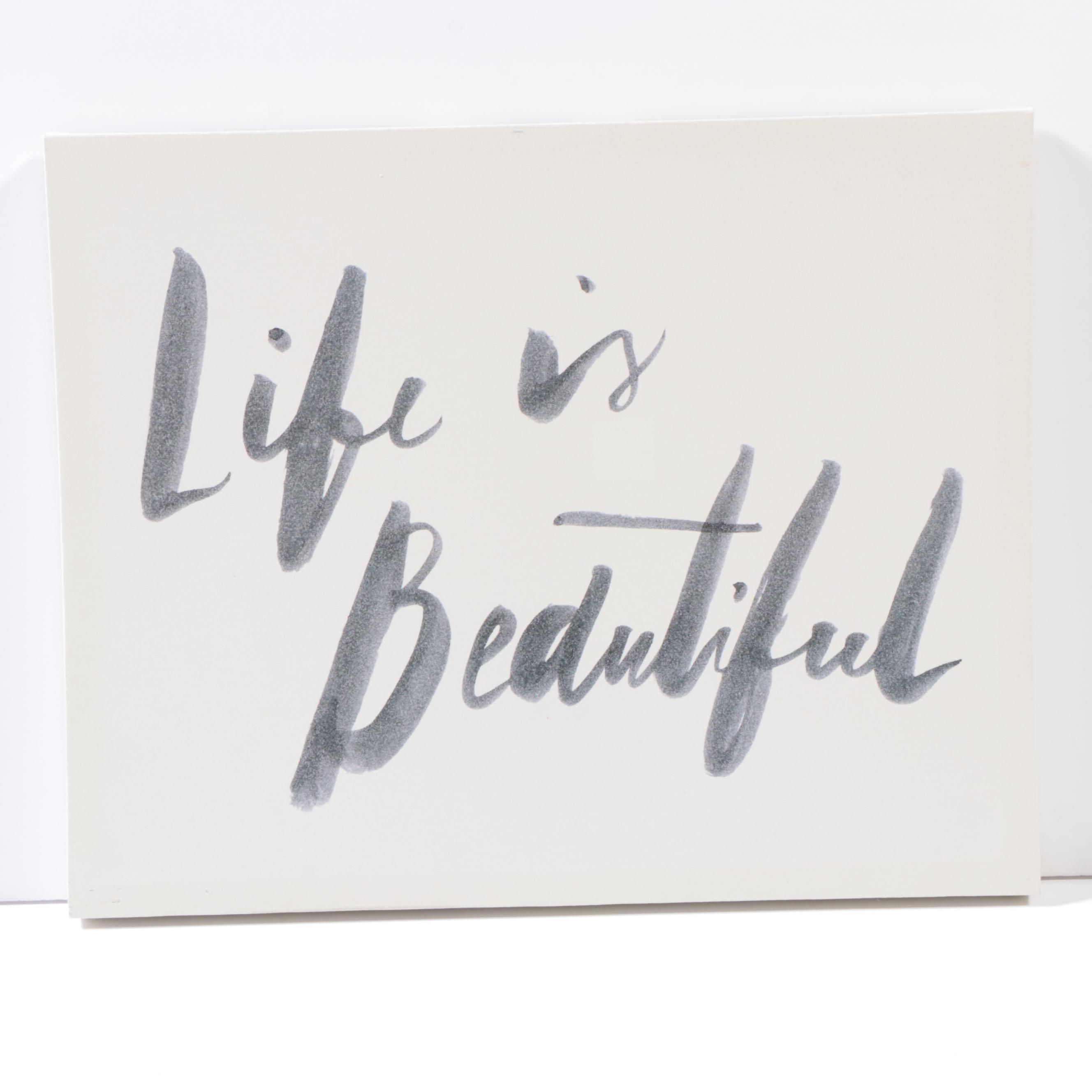 Threshold Routed Wood Wall Shelf with "Life is Beautiful" Print, and Wall Décor