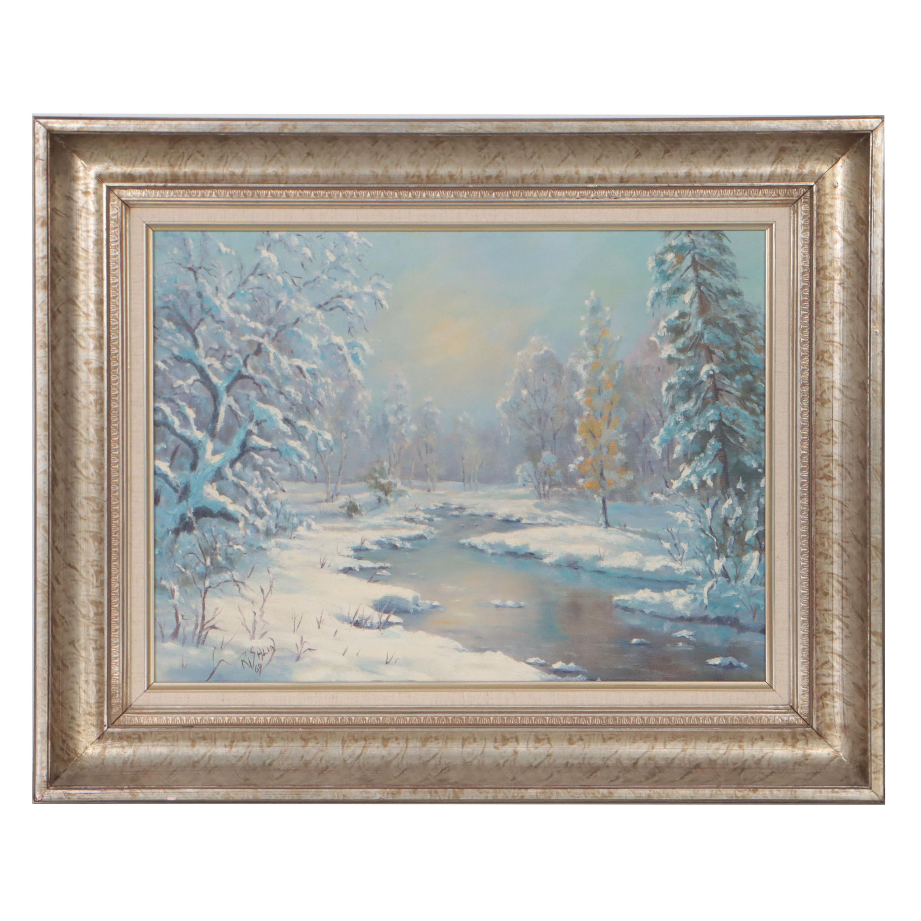 Oil Painting of Snowy Landscape, 1969