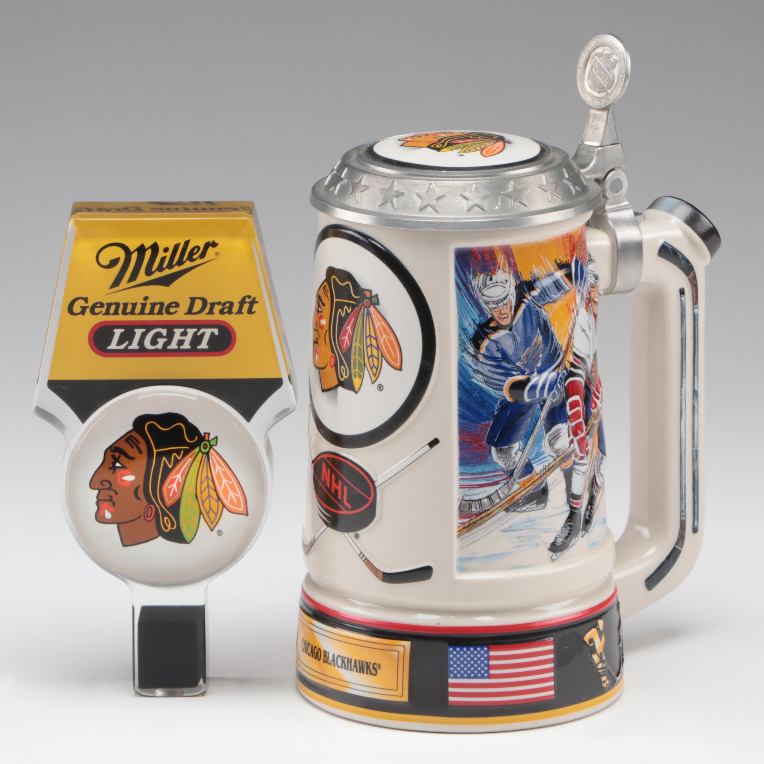 Bud-Light NHL Chicago Blackhawks Ceramic Stein with Miller Light Tap Handle