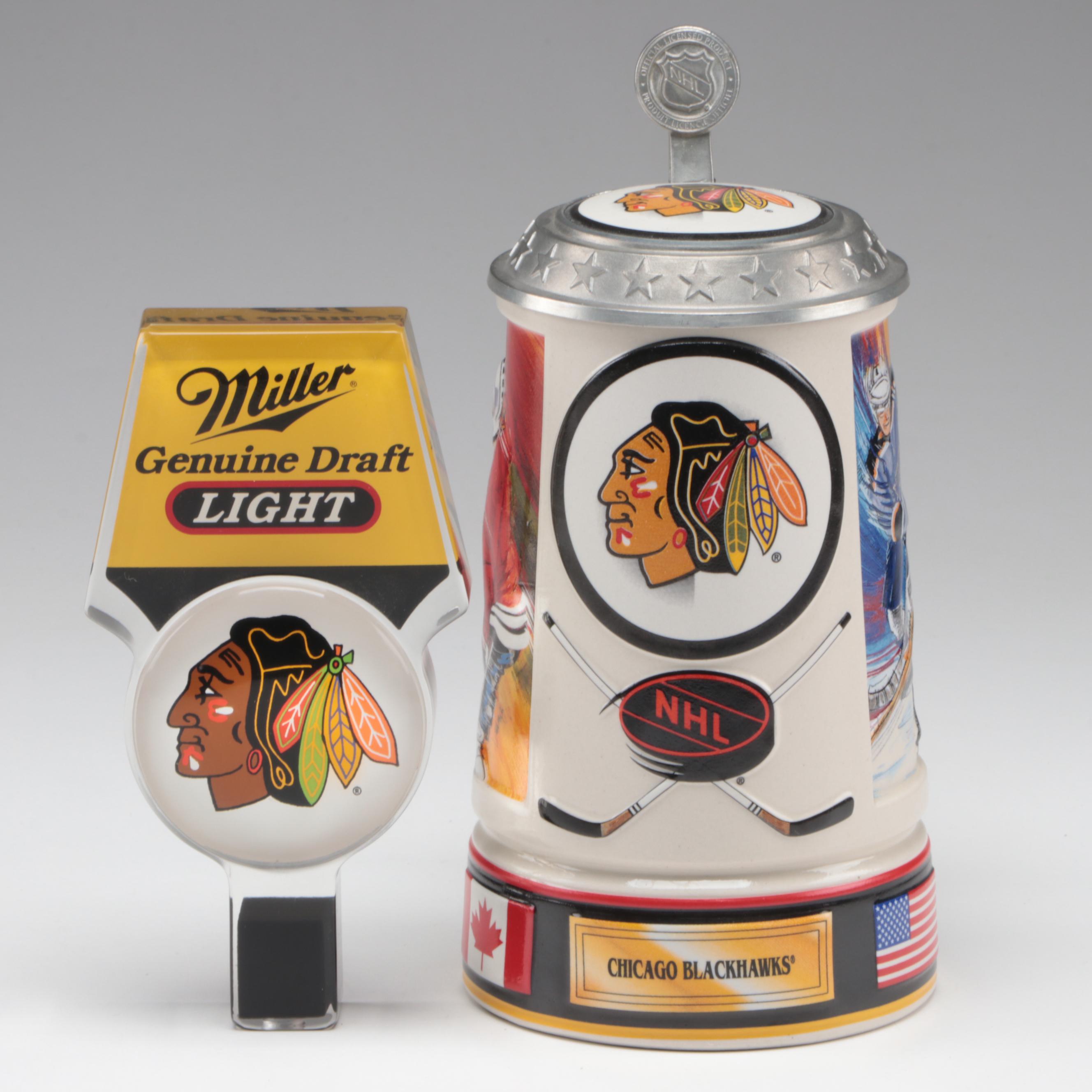 Bud-Light NHL Chicago Blackhawks Ceramic Stein with Miller Light Tap Handle