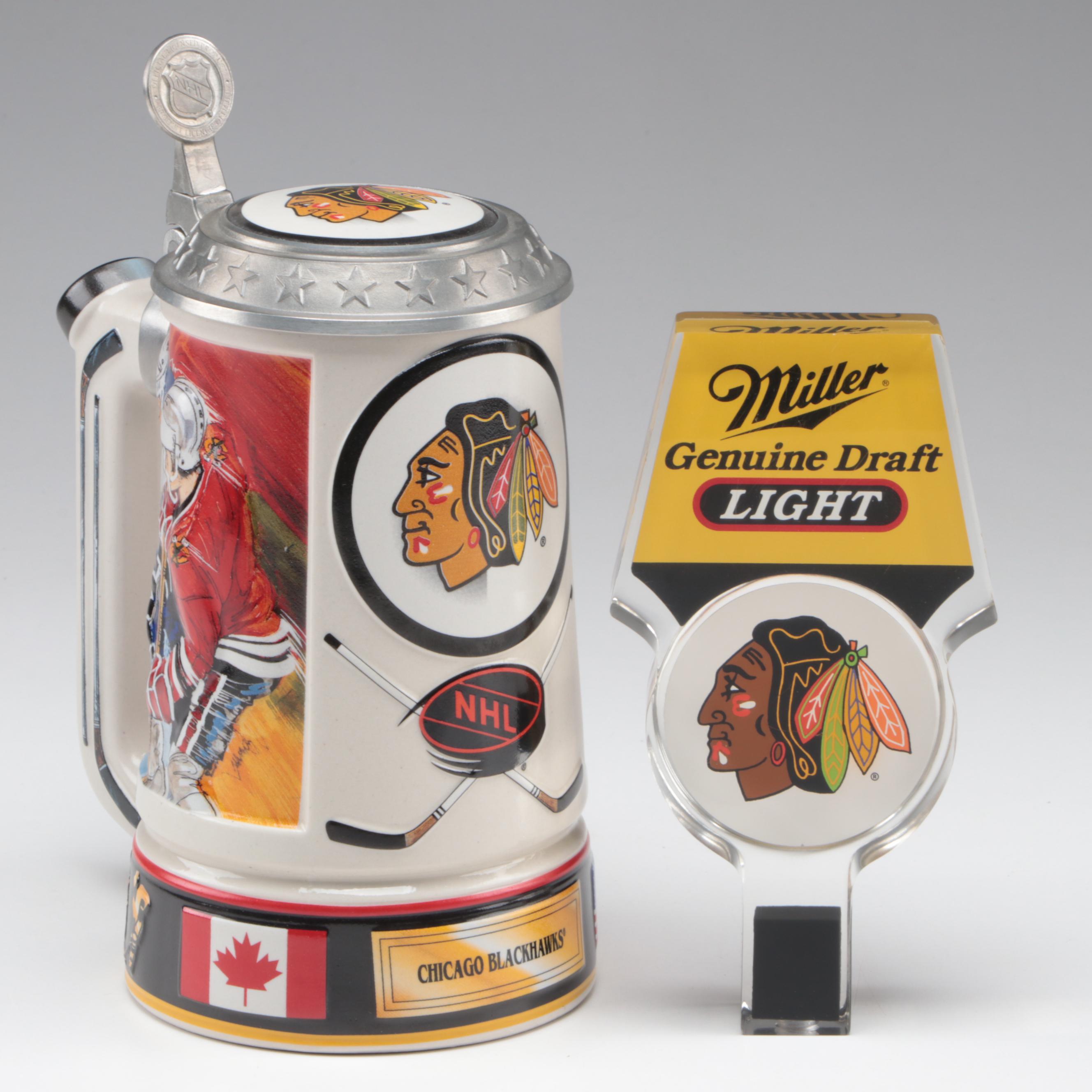 Bud-Light NHL Chicago Blackhawks Ceramic Stein with Miller Light Tap Handle