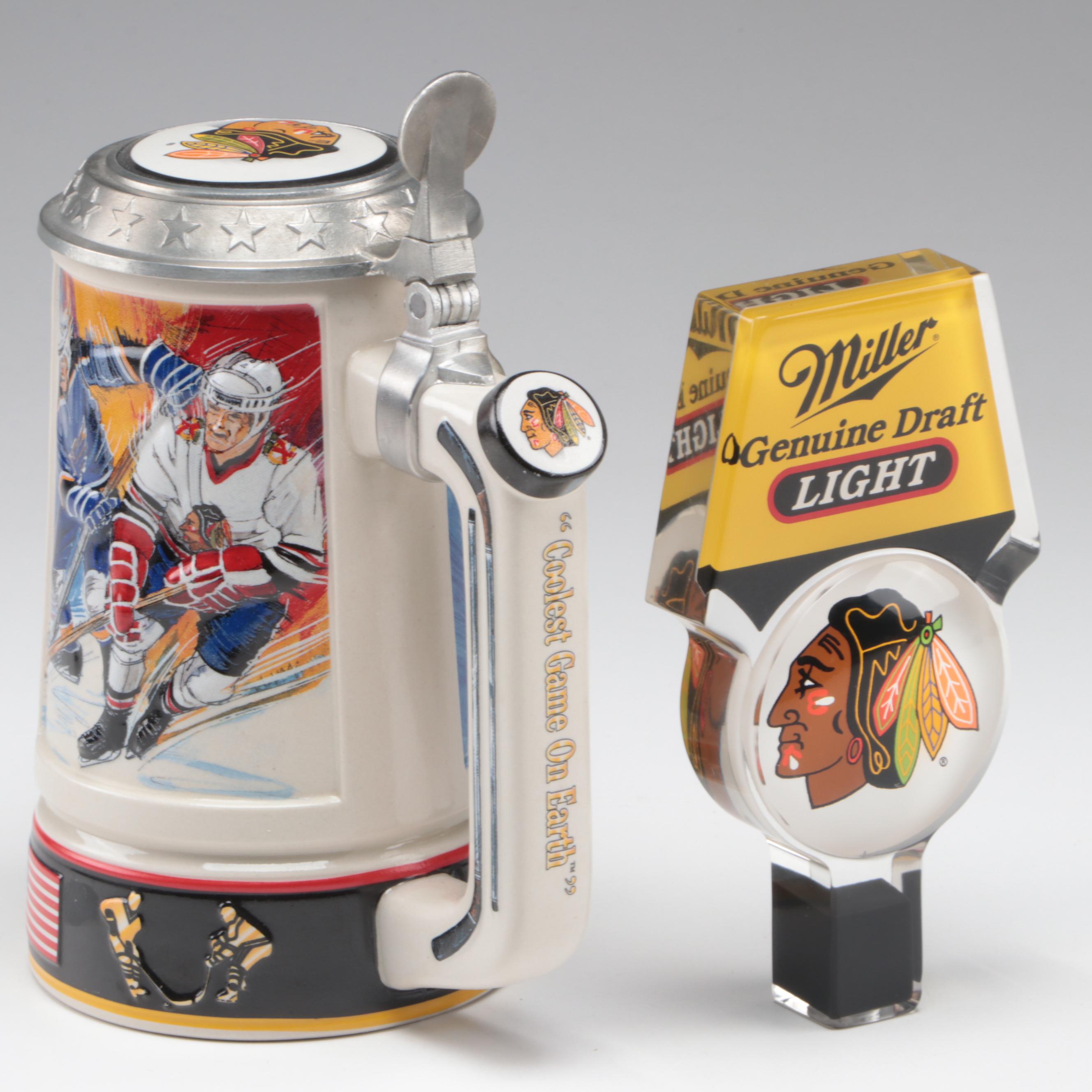 Bud-Light NHL Chicago Blackhawks Ceramic Stein with Miller Light Tap Handle