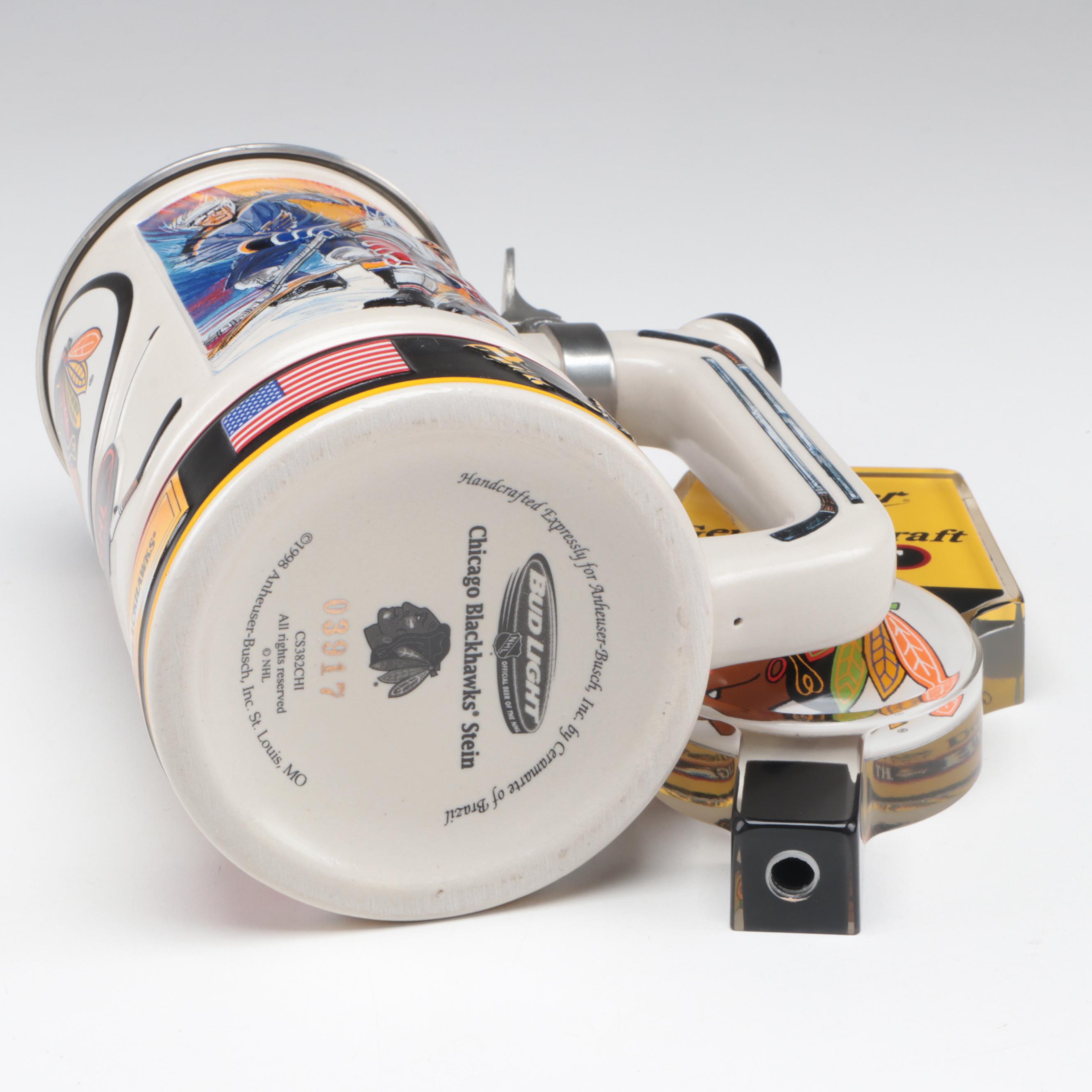 Bud-Light NHL Chicago Blackhawks Ceramic Stein with Miller Light Tap Handle