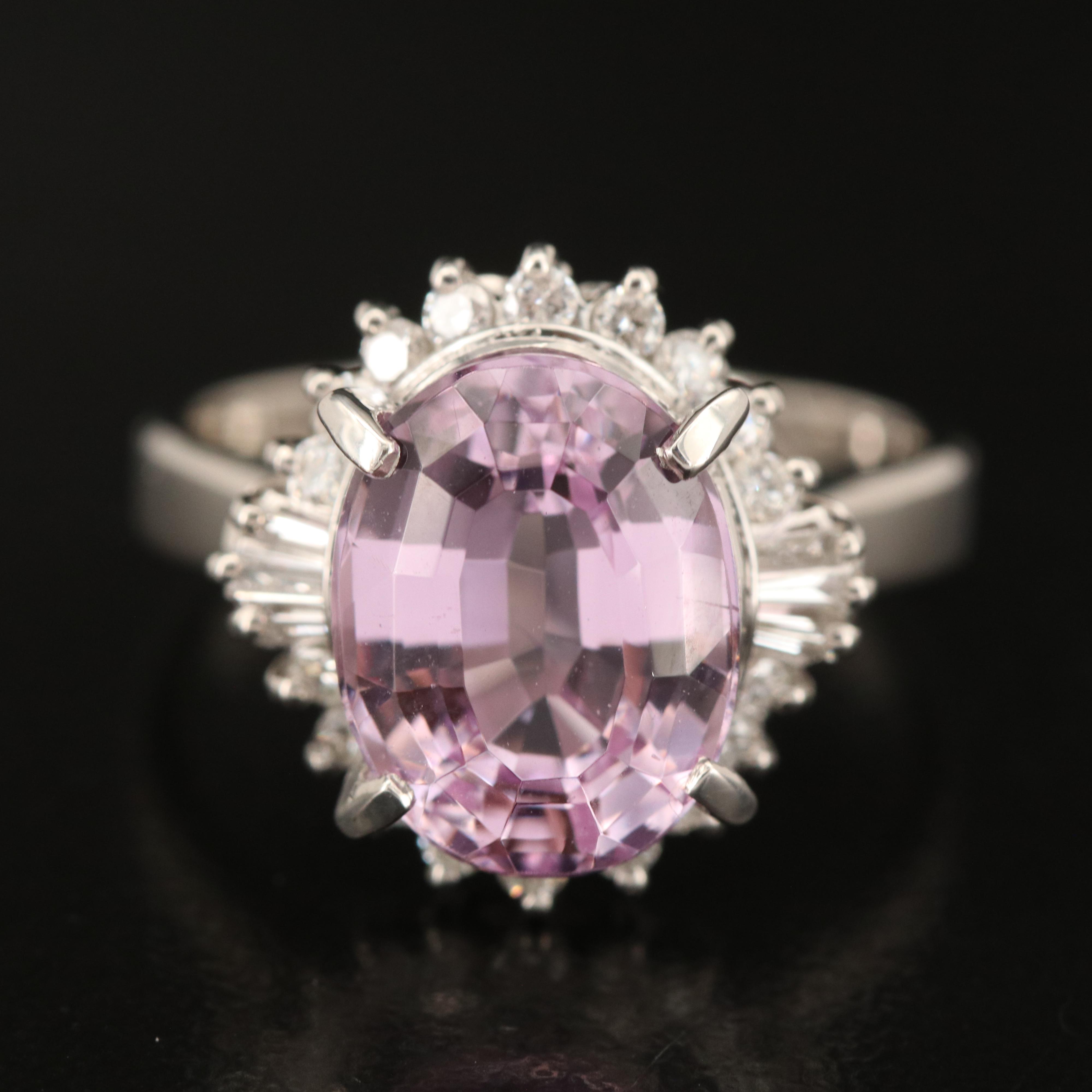 Platinum Kunzite and Diamond Ring