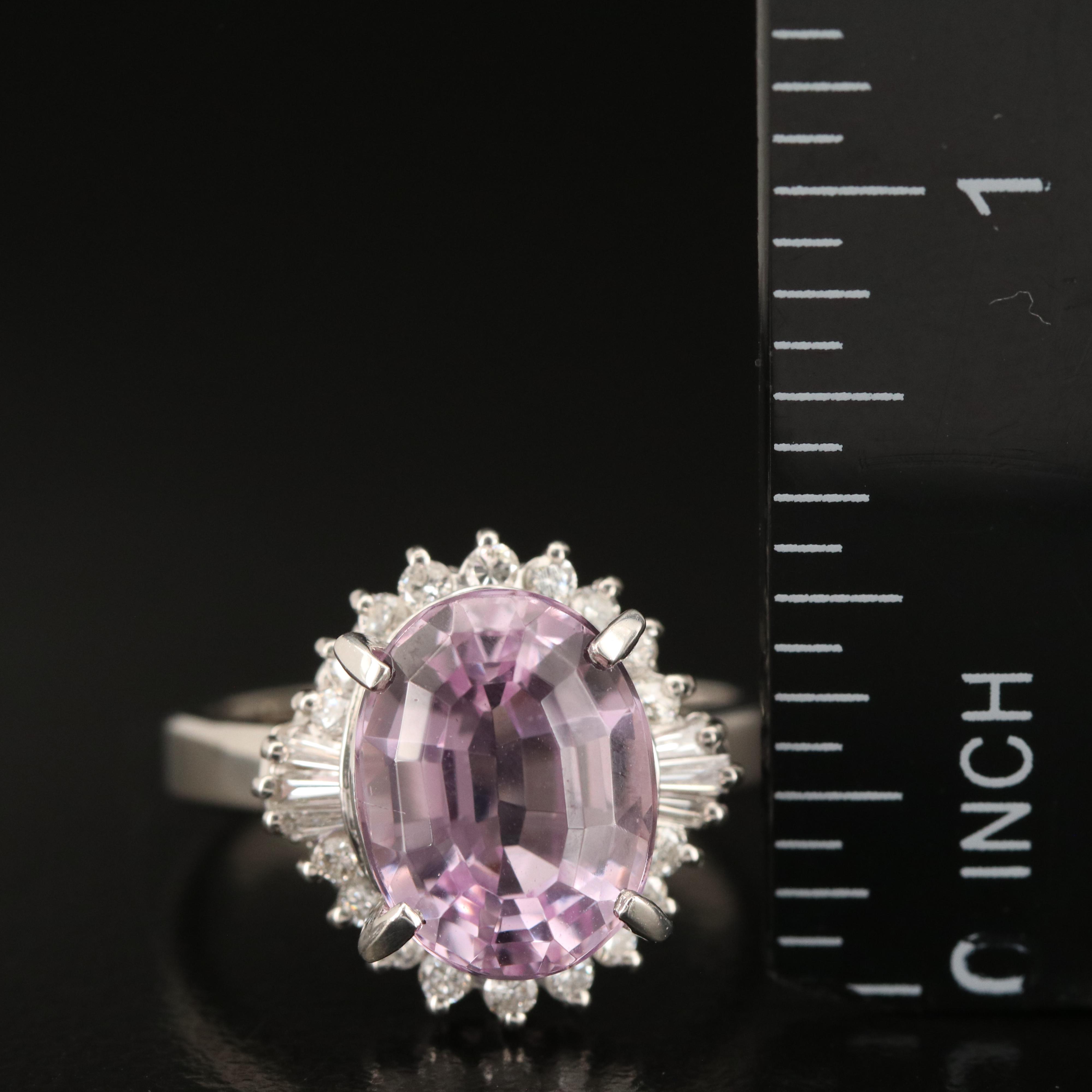 Platinum Kunzite and Diamond Ring