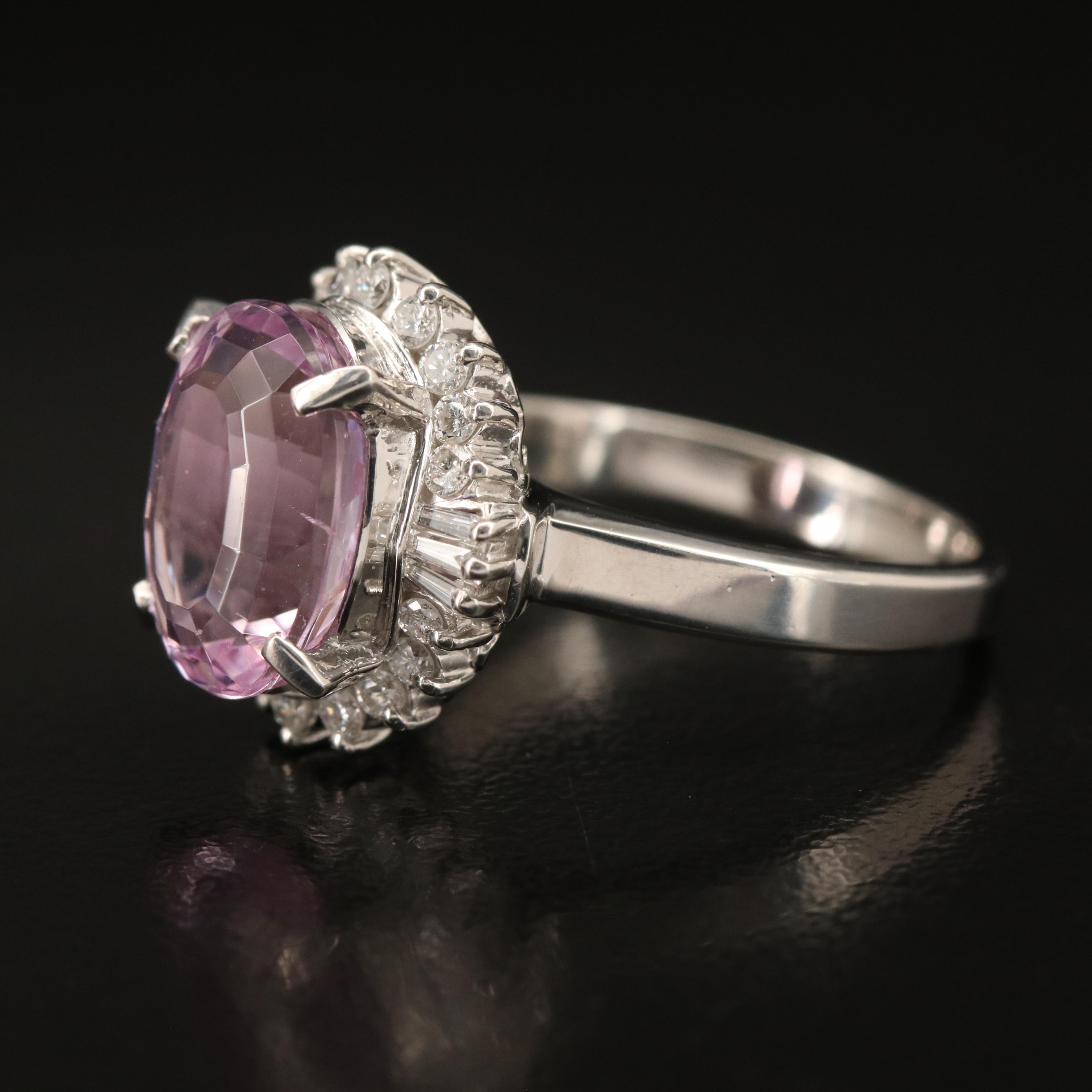 Platinum Kunzite and Diamond Ring