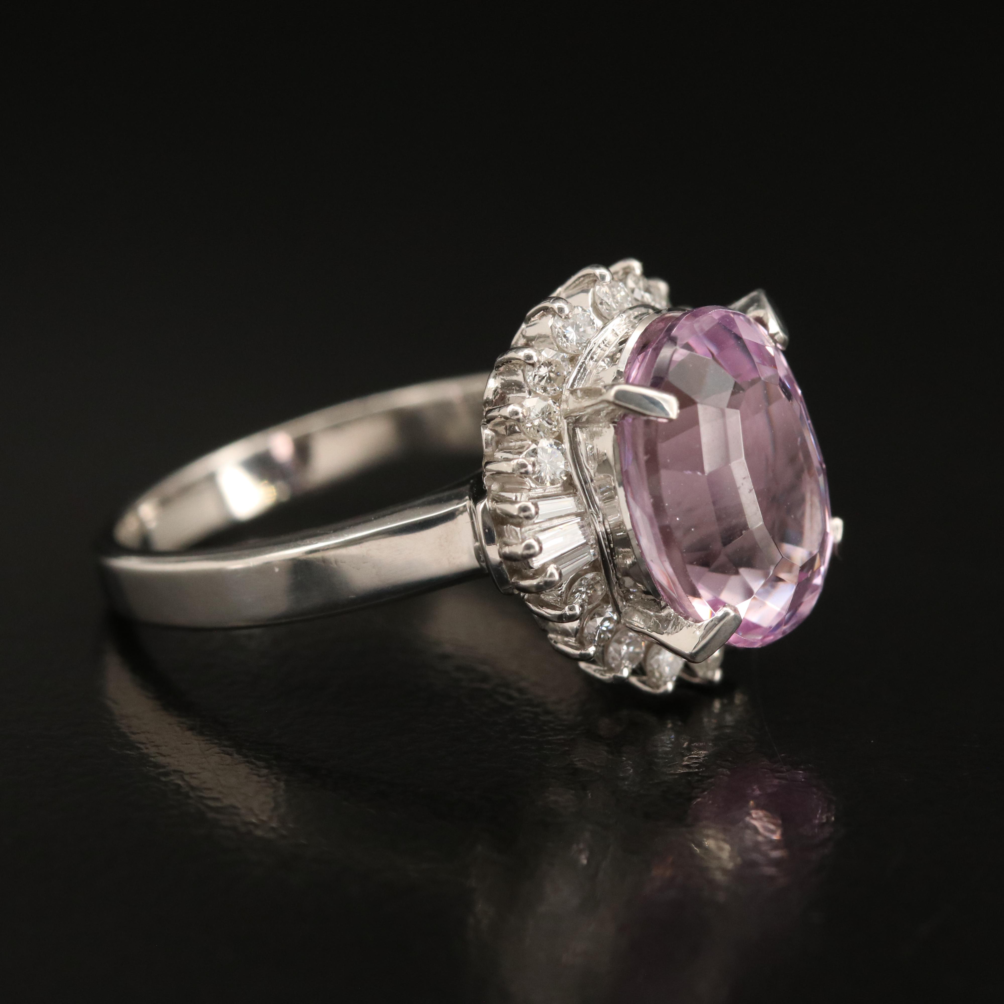 Platinum Kunzite and Diamond Ring