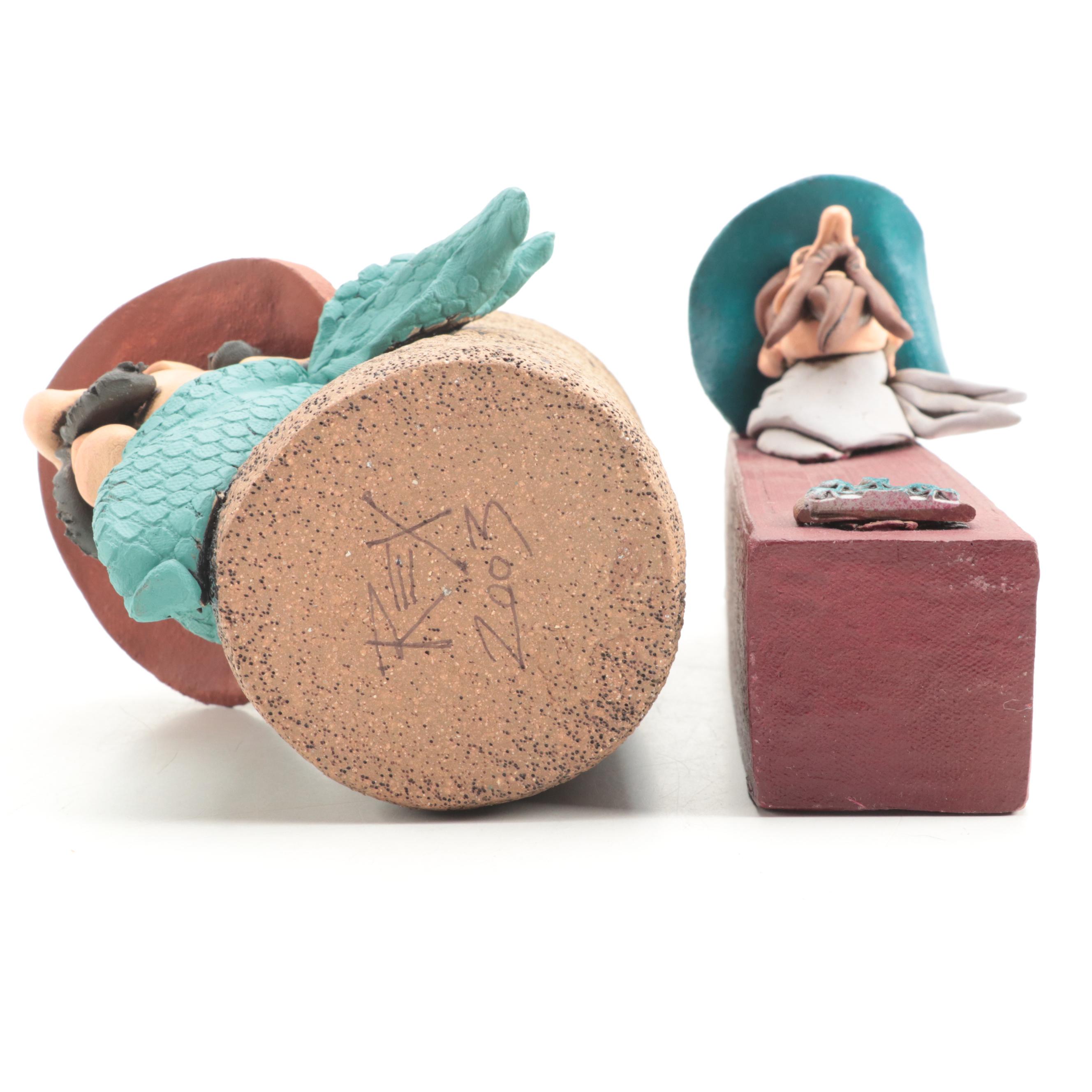 Signed Rex Benson Stoneware Cowboy Vase and Wall Pocket